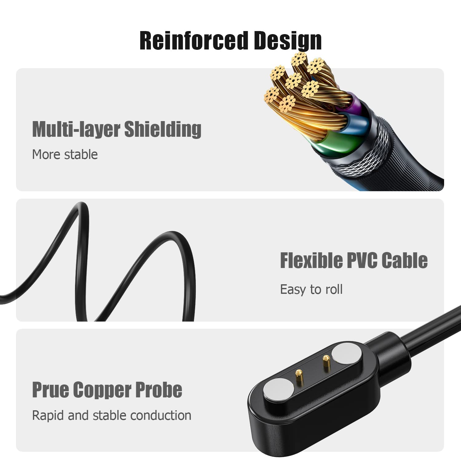 Universal Magnetic Smart Watch Charger Cable - 7.62mm Pin Spacing USB Charging Cord for Smartwatches & Fitness Trackers | Perfect for Apple Watch, Samsung Galaxy Watch, Garmin & More | Home, Office & Travel Use