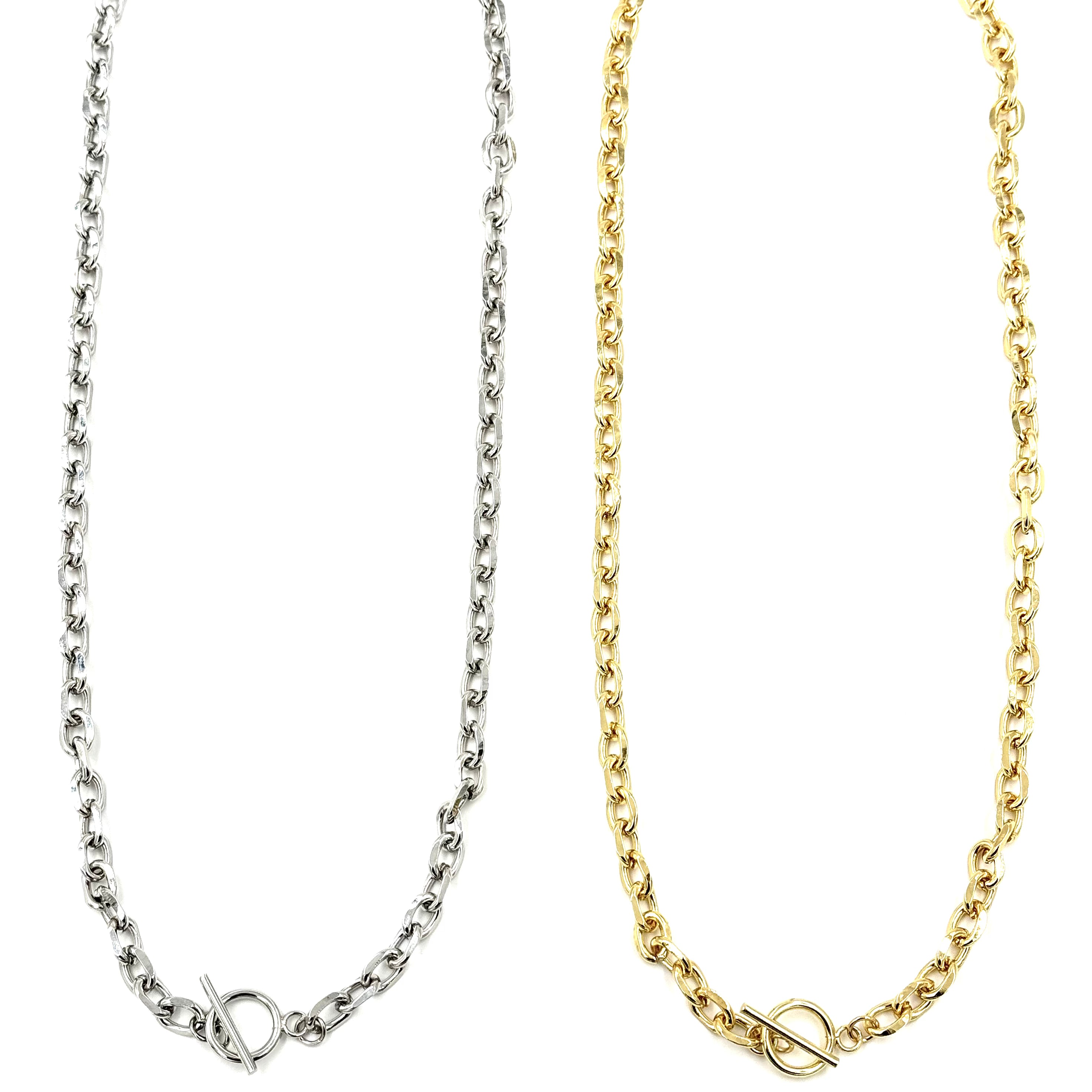 Ashley Gold Stainless Steel Toggle Flattened Link Chain Necklace for Women - Elegant Layering Jewelry for Everyday Wear, Date Night & Special Occasions