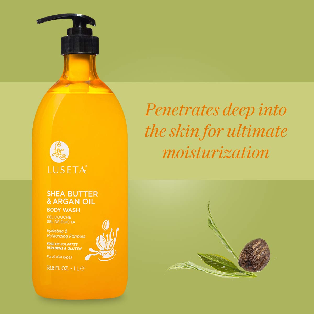 Luseta Shea Butter & Argan Oil Moisturizing Body Wash for Dry, Normal & Combination Skin - 33.8oz Hydrating Shower Gel with Natural Oils - Perfect for Daily Skincare Routine & Spa-Like Bath Experience