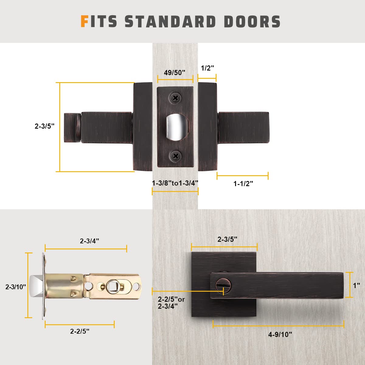 Heavy Duty Privacy Door Lever Lock - Keyless Interior Door Handles (10 Pack) - Oil Rubbed Bronze Finish - 2.07 lb - Left/Right Handed - Perfect for Bedrooms, Bathrooms & Home Security