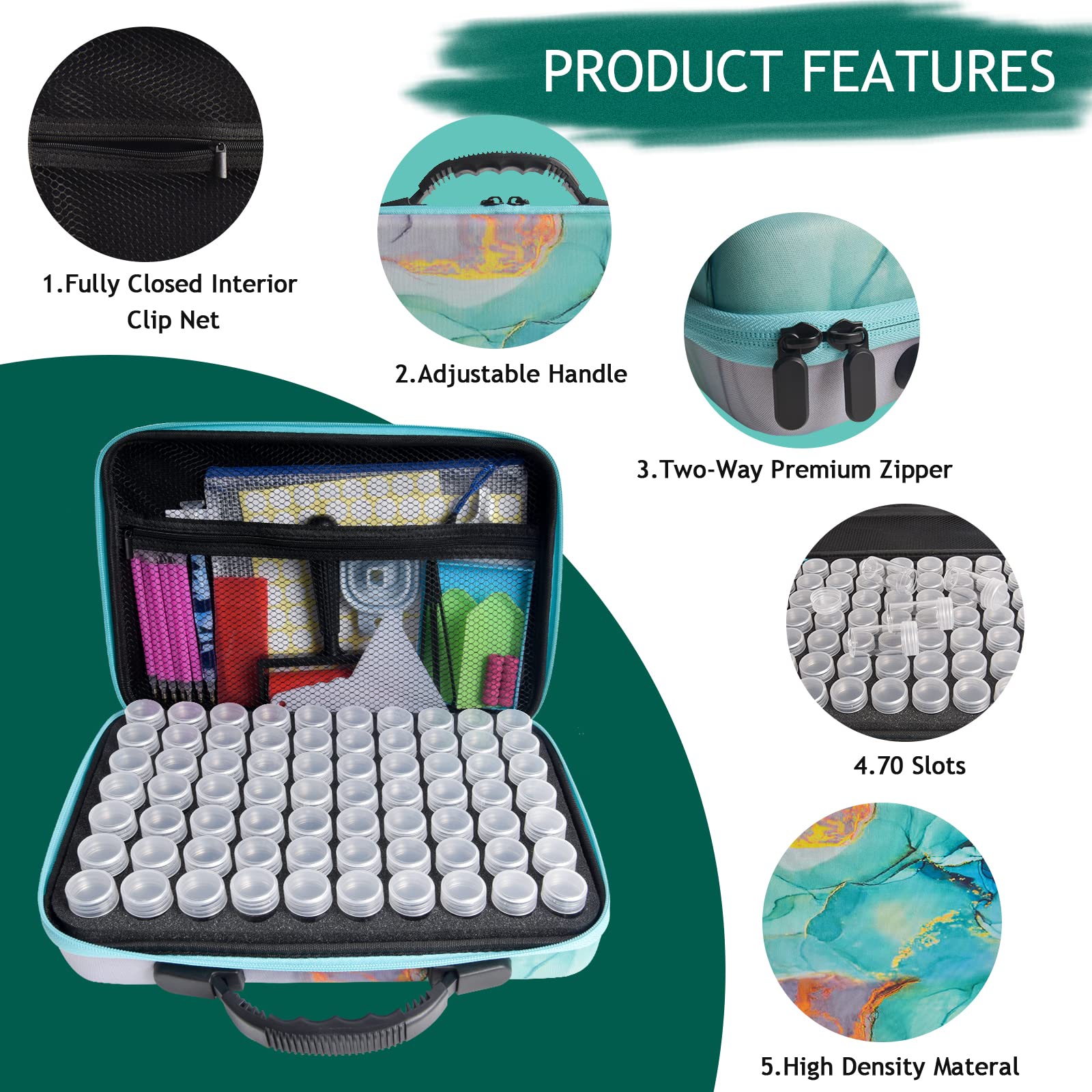 AYIYUN 70 Slots Diamond Painting Storage Containers - 5D Diamond Art Accessories Kit with Organizer Box for DIY Craft, Jewelry Beads & Rhinestones (Green) | Perfect for Diamond Painting Enthusiasts & Craft Storage