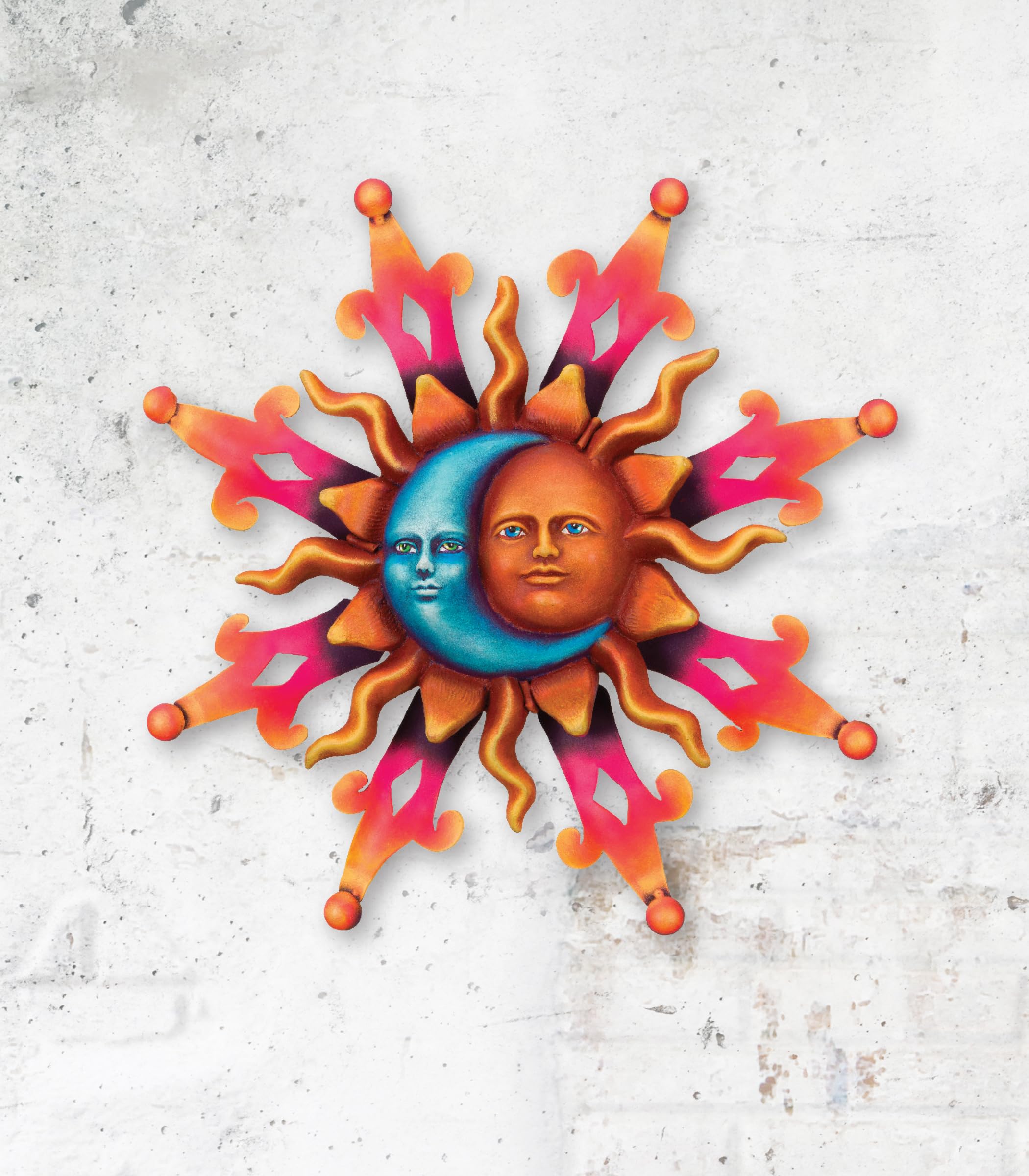 Regal Sun and Moon Wall Art Decor - 13 Inch Metal Sculpture for Indoor & Outdoor Use - Perfect for Garden, Patio, Coastal Living Room, Bedroom & Office Wall Decor - Handmade Small Wall Hanging Art Piece