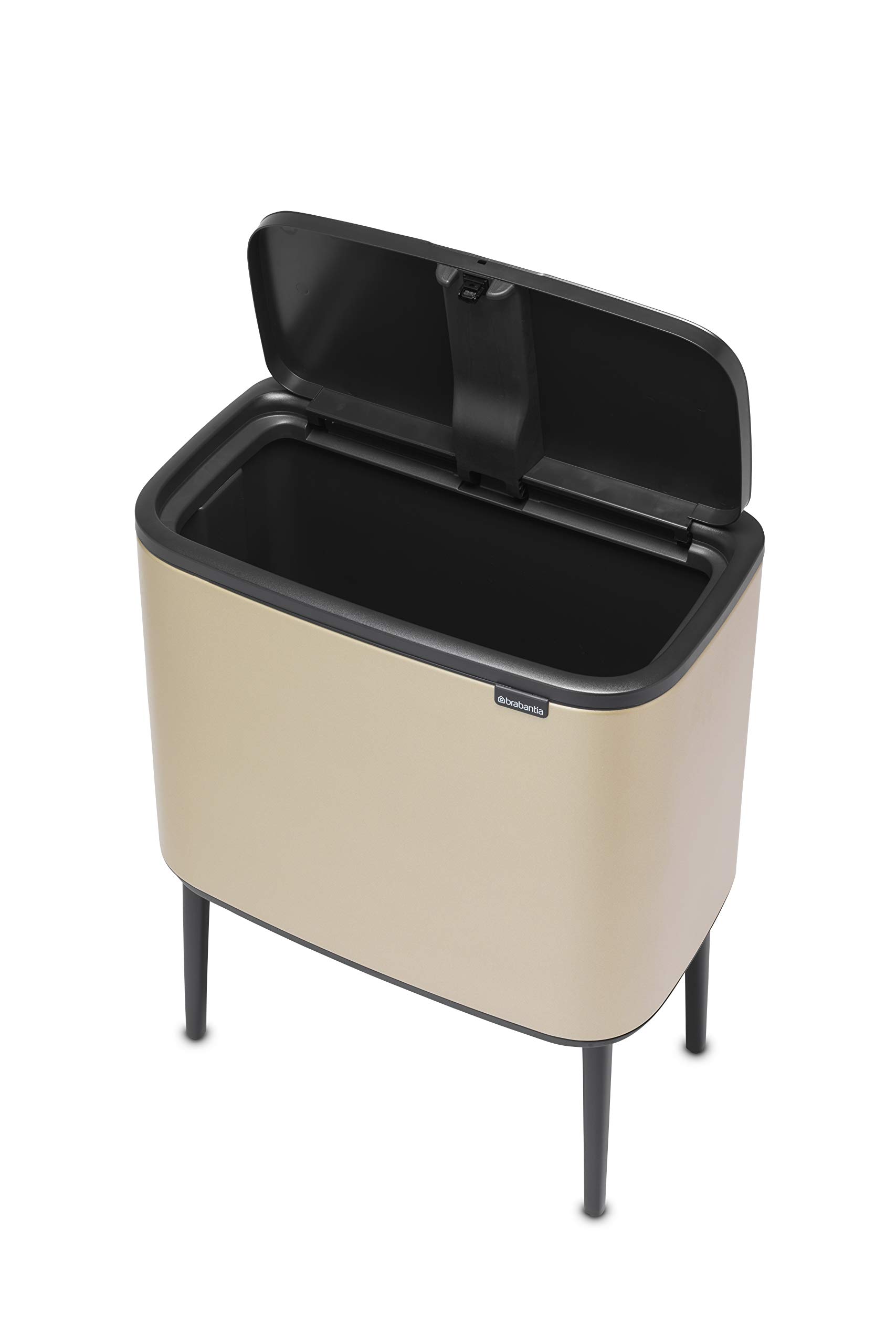 Brabantia Bo 9.5 Gallon Trash Can with Removable Inner Bucket - Metallic Gold Waste & Recycling Bin, Includes Free Bags - Perfect for Kitchen, Office & Bathroom Organization