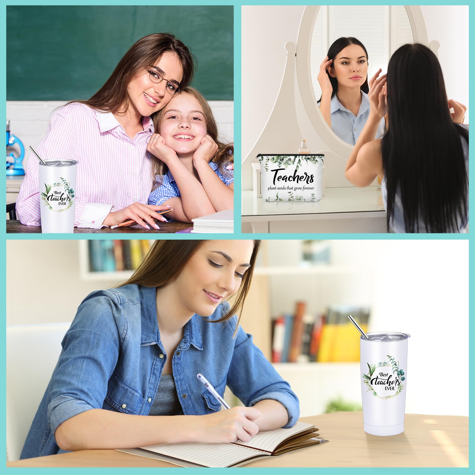 Premium 3-Piece Teacher Appreciation Gift Set for Women - 20oz Insulated Tumbler, Makeup Bag & Notebook - Perfect for Graduation, Teacher Appreciation Day & Back to School (Classic Style) - Ideal for Classroom Use, Office Gifts & Thank You Presents