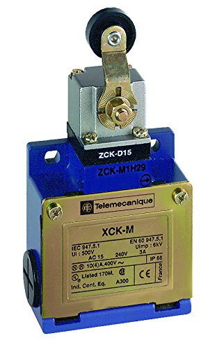 XCKM115 OsiSense XC Standard Limit Switch with 3 Cable Entries - 1NO+1NC Snap-Action Contacts & Plastic Roller Lever - Ideal for Industrial Automation, Machinery Safety Controls, and Equipment Positioning Systems