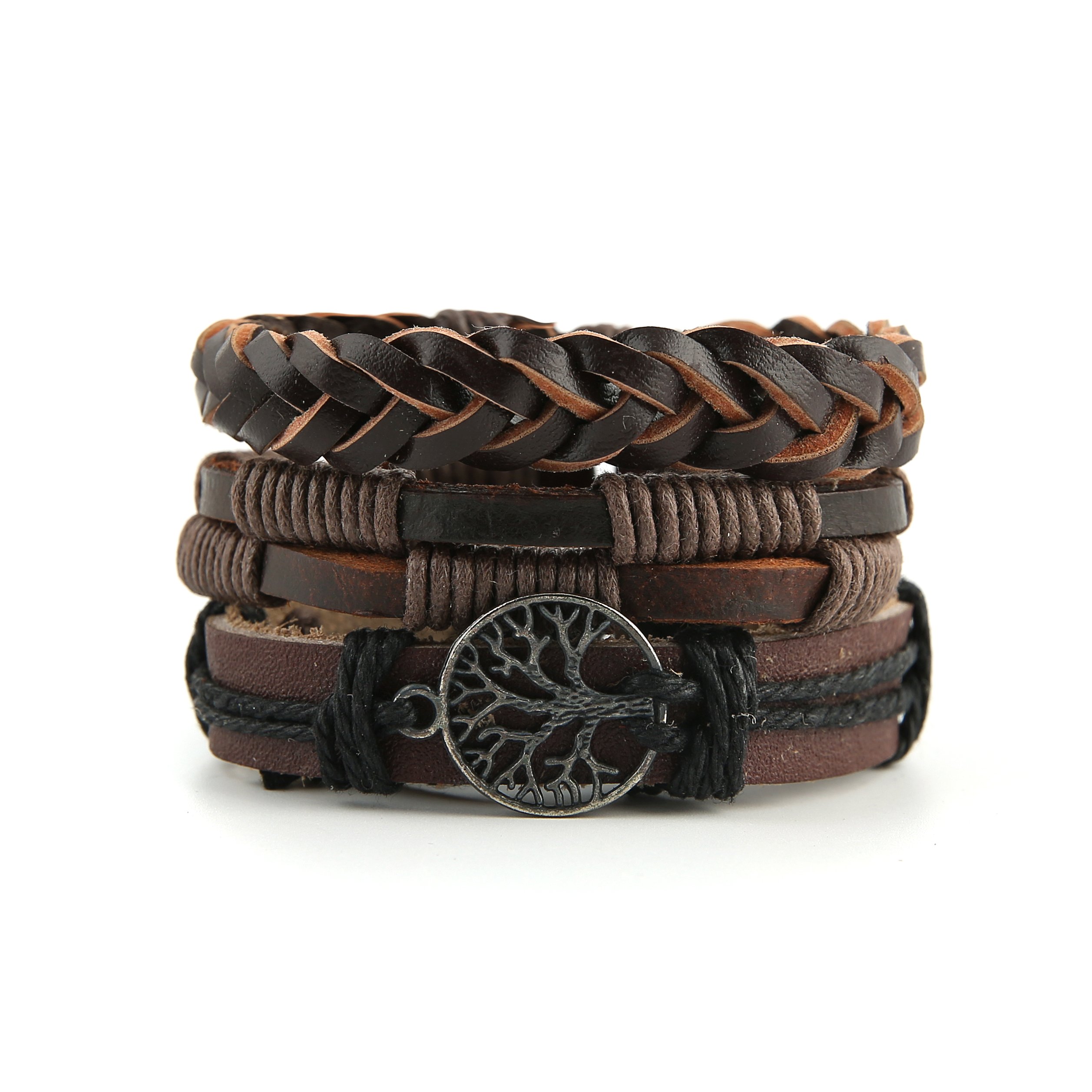 HZMAN Genuine Leather Tree of Life Bracelet for Men & Women - Tiger Eye Natural Stone & Lava Rock Beads Elastic Ethnic Tribal Wristband - Perfect for Yoga, Meditation, Boho Fashion & Everyday Wear