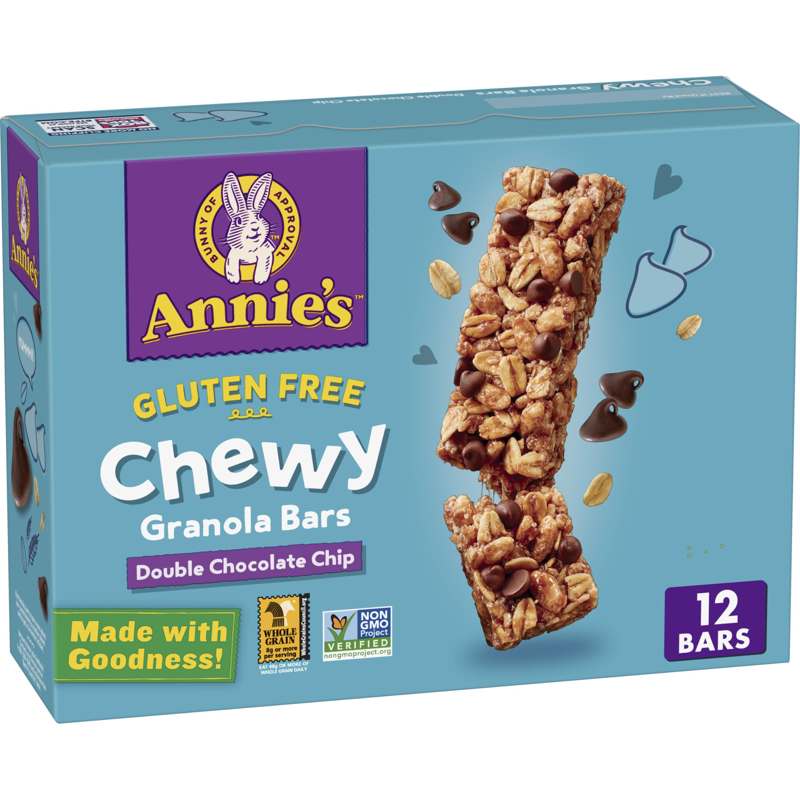 Annie's Gluten Free Chewy Granola Bars - Double Chocolate Chip, 11.76 oz (12 Count) - Healthy Snack for Kids Lunch Box, School, Hiking & On-the-Go Energy Boost