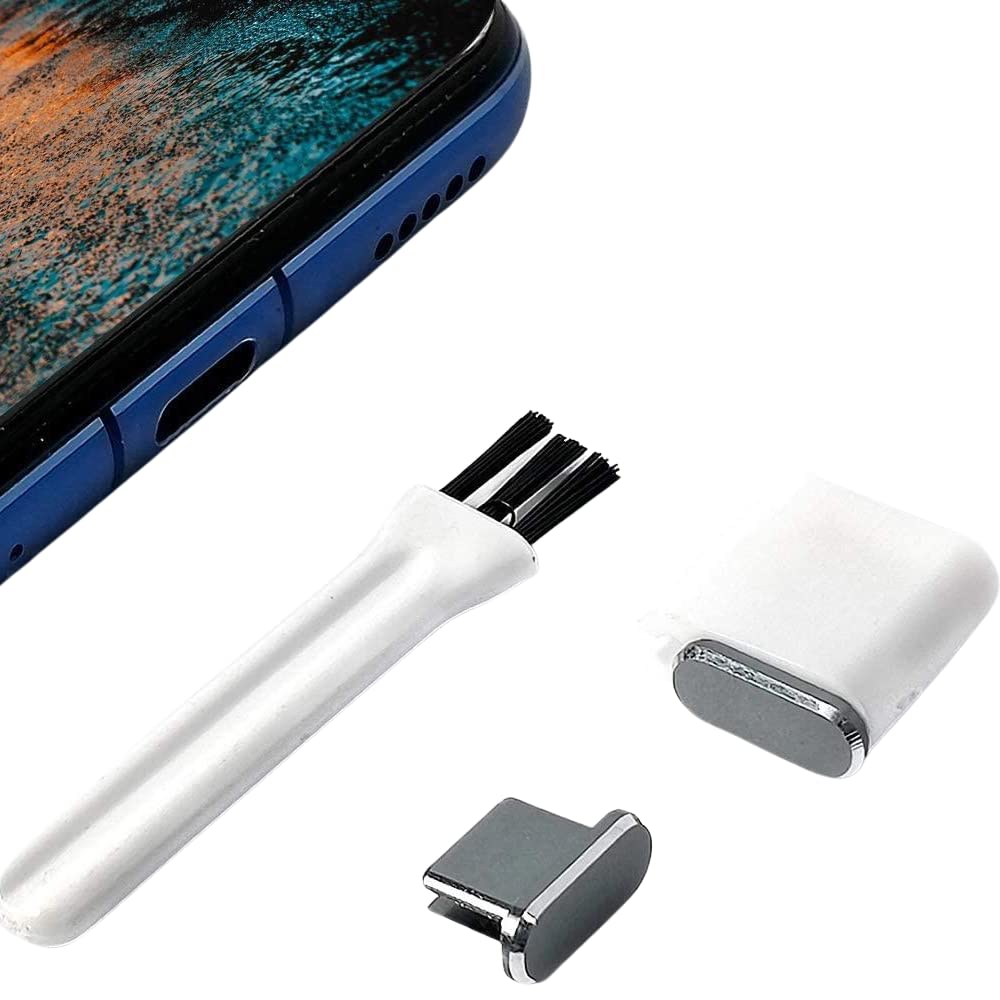 Premium Aluminum USB C Dust Plugs - Compatible with iPhone 16/15, Samsung Galaxy S25/S24/S20, Note, A15, Pixel & Type-C Android Devices - Includes Cord Organizer & Cleaning Brush (Gun Metal, 2-Pack) - Perfect for Travel, Office & Daily Device Protection