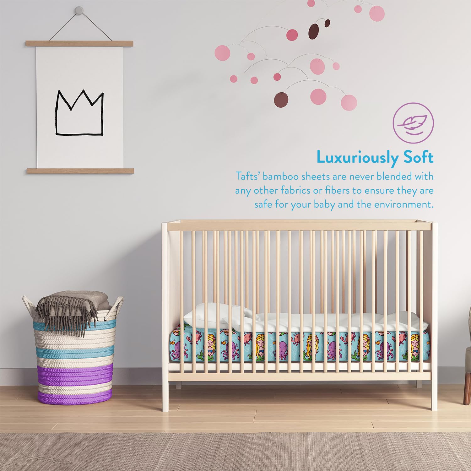 TAFTS 100% Organic Bamboo Viscose Fitted Crib Sheet - Soft, Cooling & Breathable for Standard Crib & Toddler Mattress (2-Pack, 28