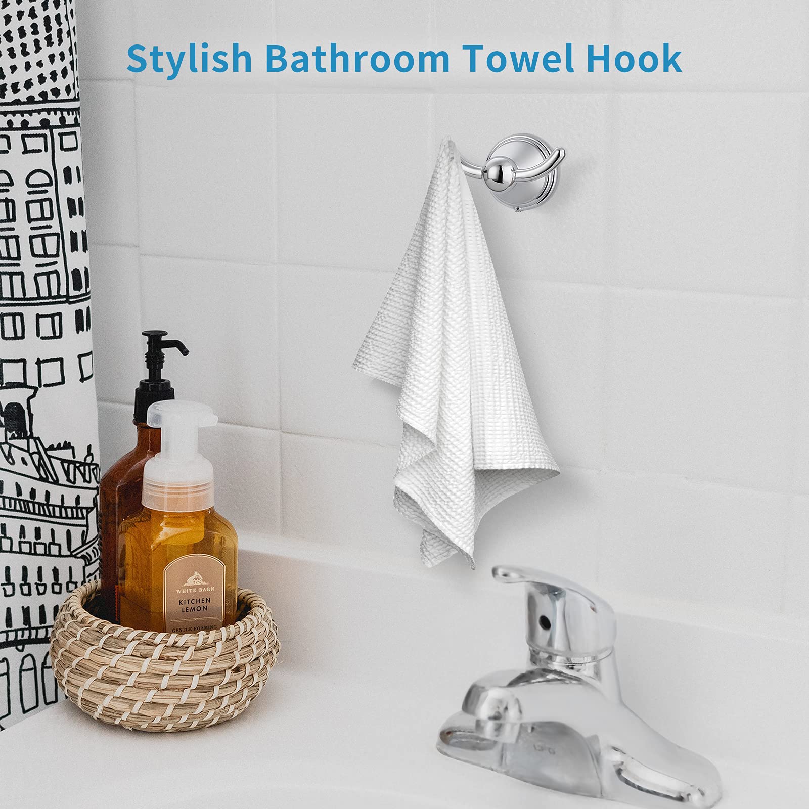 Polished Chrome Bathroom Towel Hooks - 2 Pack Wall Mounted Robe & Towel Hangers for Shower, Spa, and Home Decor - Durable Traditional Style Hooks for Hanging Bath Towels, Robes, and Accessories