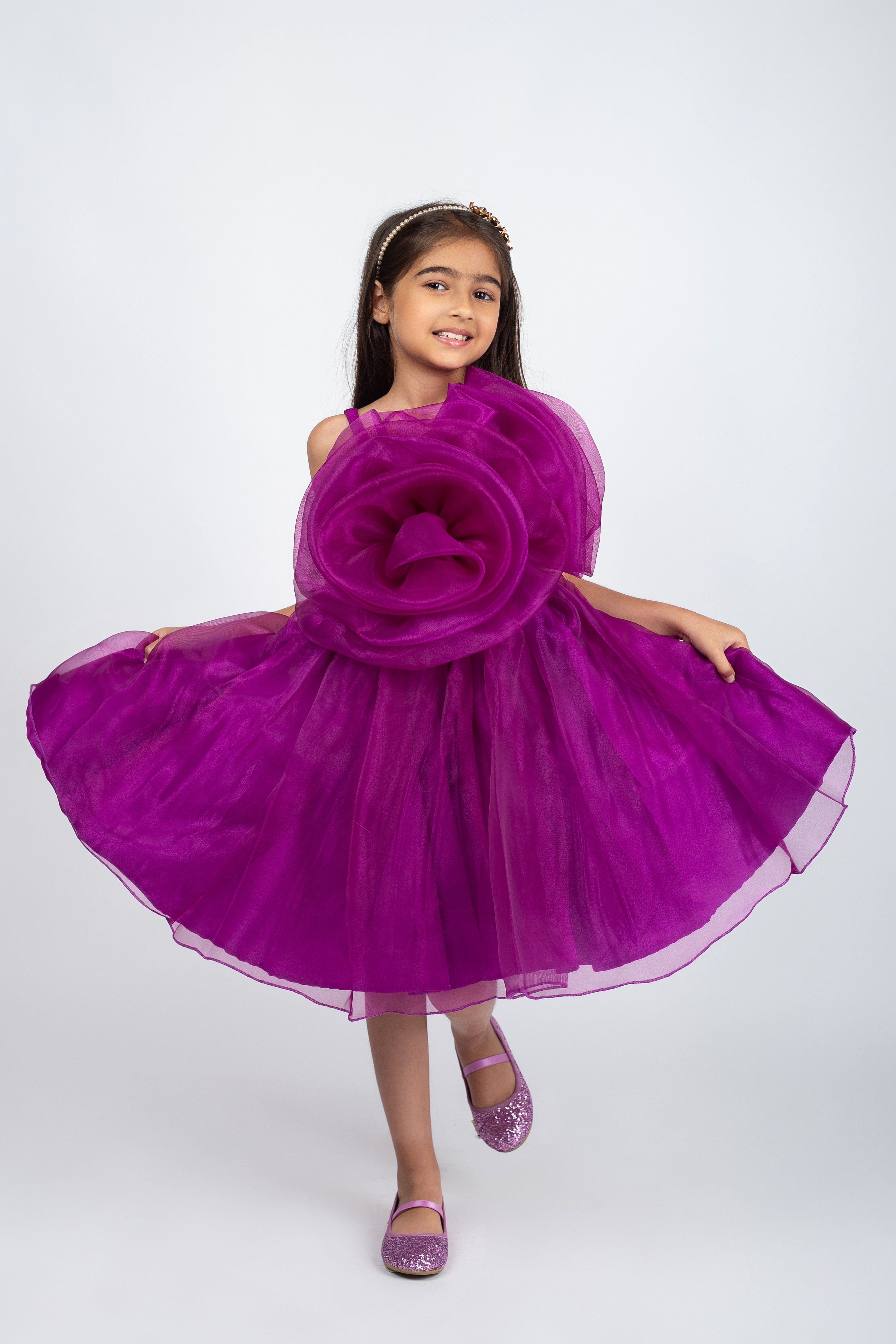 Elegant Organza Dress with Floral Embellishments - Perfect for Weddings, Parties & Special Occasions