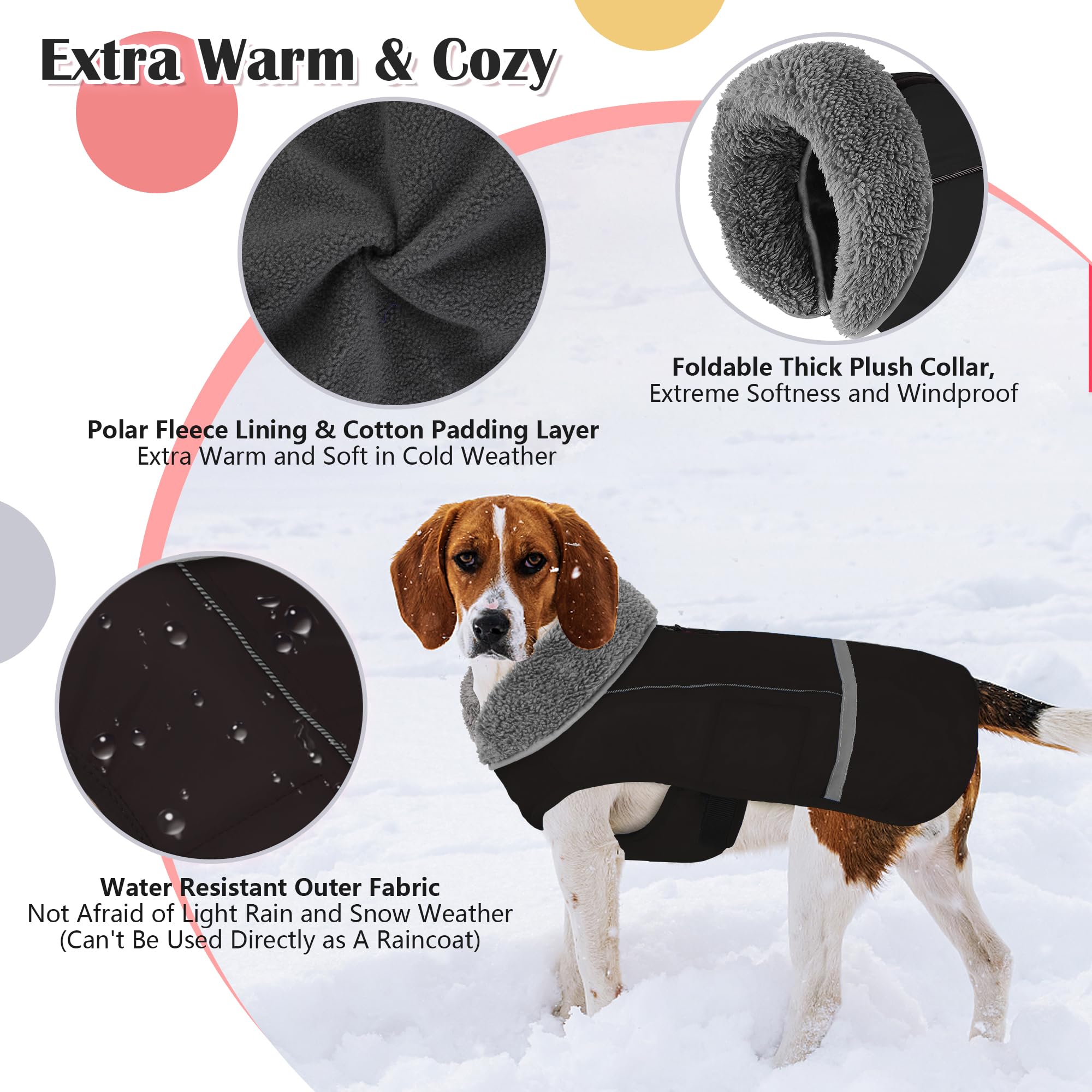Dogcheer Waterproof & Windproof Dog Coat - Adjustable Winter Jacket with Reflective Strips & Buckle for Small, Medium, Large Dogs (Black, Size M) - Ideal for Cold Weather, Snow Adventures & Night Walks