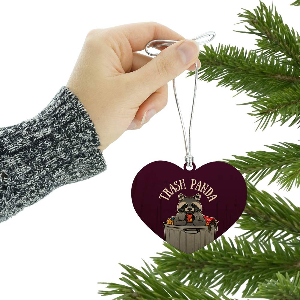 Raccoon Trash Panda in Garbage Heart Love Wood Christmas Tree Ornament - Festive Holiday Decor for Xmas Tree, Home, Office & Gift Giving