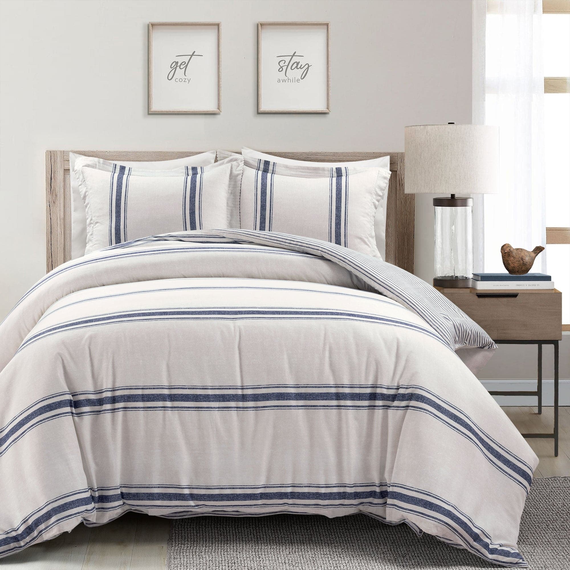 Farmhouse Stripe 100% Cotton Duvet Cover Set - Soft & Breathable Bedding for Cozy Bedroom Decor - Perfect for Guest Rooms, Master Bedrooms & Vacation Homes