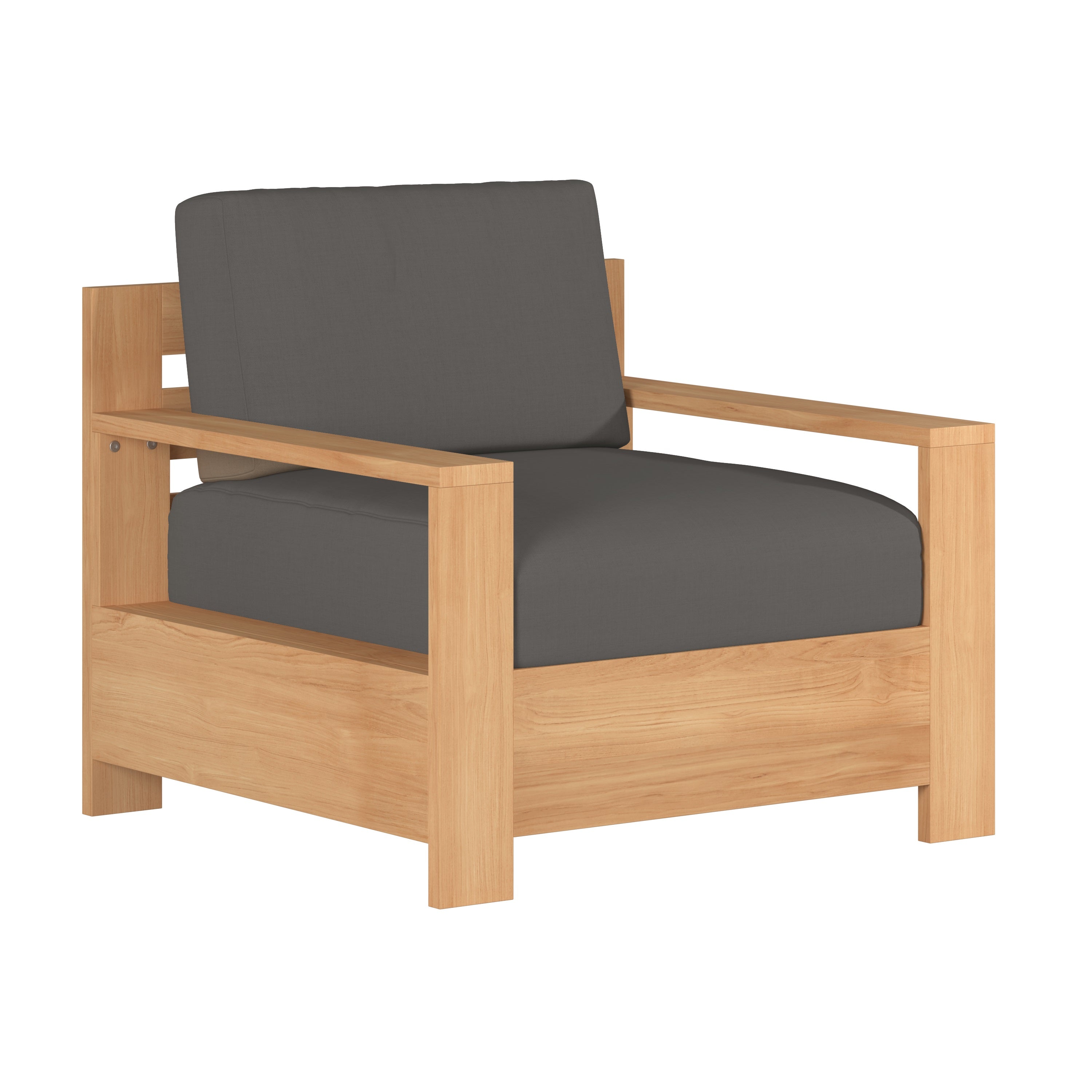 Premium Teak Outdoor Club Chair with Sunbrella Charcoal Cushion - Weather-Resistant Patio Furniture for Poolside, Garden & Backyard Relaxation