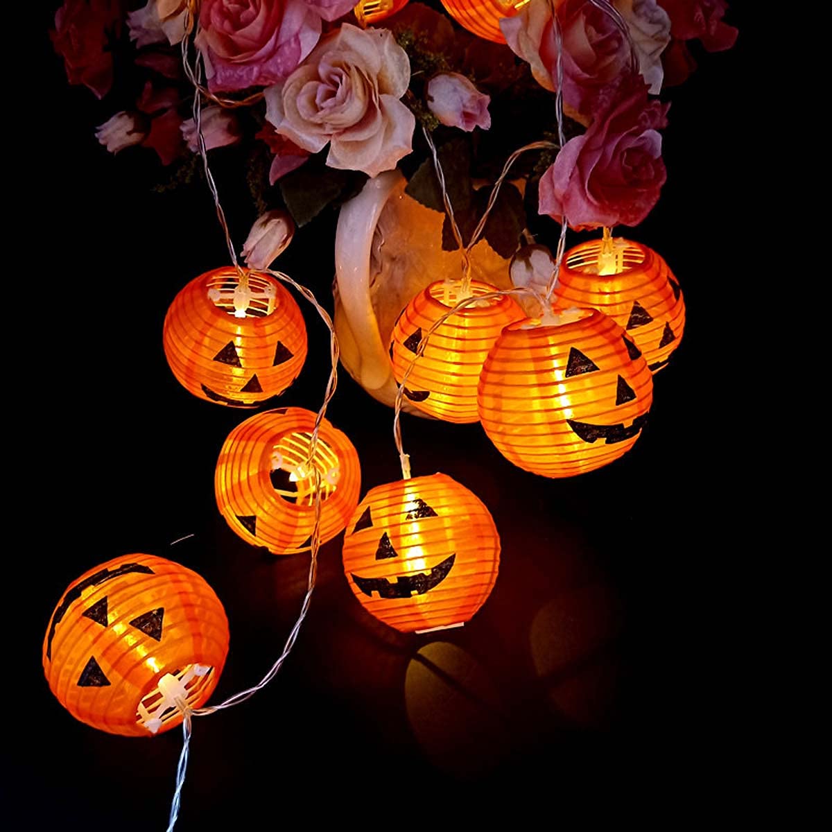 HYDL Halloween LED Pumpkin String Lights - 20 Pumpkins, 9.8ft, Battery Powered for Outdoor Decor - Perfect for Halloween Party & Yard Decoration