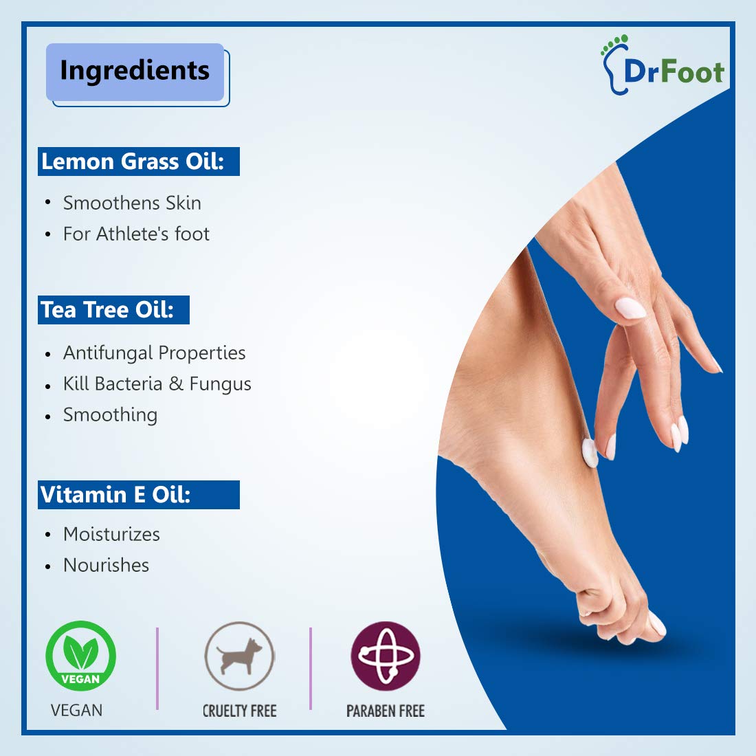 Dr Foot Cracked Heel Repair Cream - Moisturizing Foot Care for Dry, Cracked Feet with Lemongrass, Tea Tree & Vitamin E Oil (100g) - Perfect for Daily Foot Care, Pedicures & Healing Rough Heels