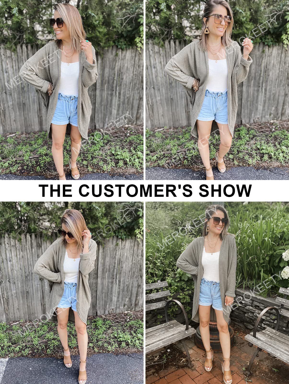 MEROKEETY Women's 2025 Fall Waffle Knit Batwing Long Sleeve Cardigan - Loose Open Front Sweater Coat for Casual Outfits, Office Wear & Autumn Layering