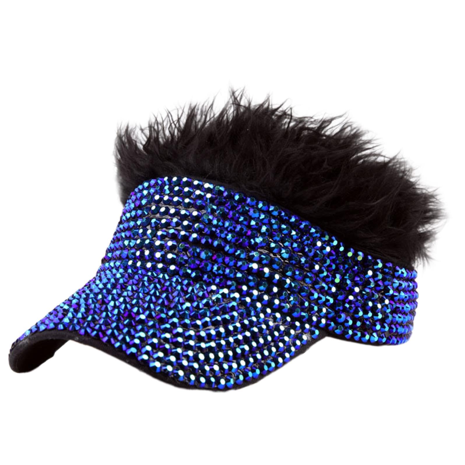Men's Adjustable Visor Cap with Fake Hair - Stylish Bling Baseball Hat for Golf, Running & Outdoor Activities