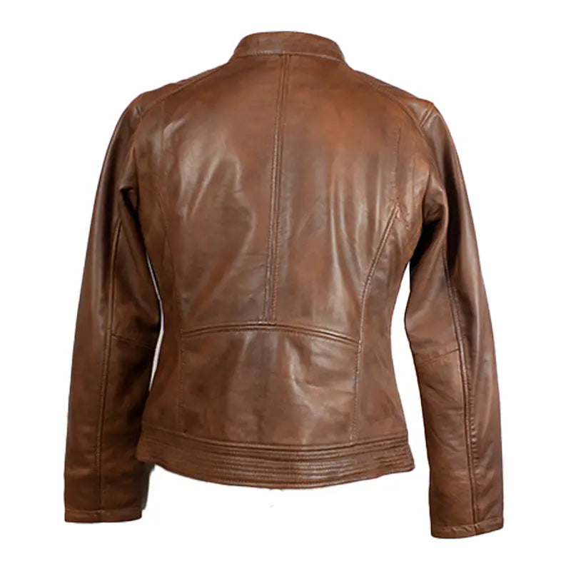 BOL Women's Waxed Sheep Leather Jacket - Vintage Biker Style, Warm & Durable, Perfect for Motorcycle Riding, Casual Outfits & Fall/Winter Fashion