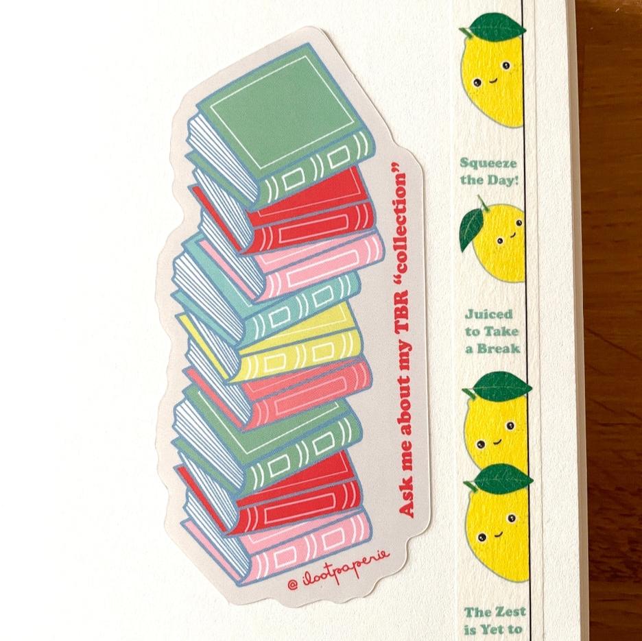 Ask Me About My TBR Collection Sticker - Book Lover Gift, Reading List Decal - Perfect for Laptops, Water Bottles & Notebooks