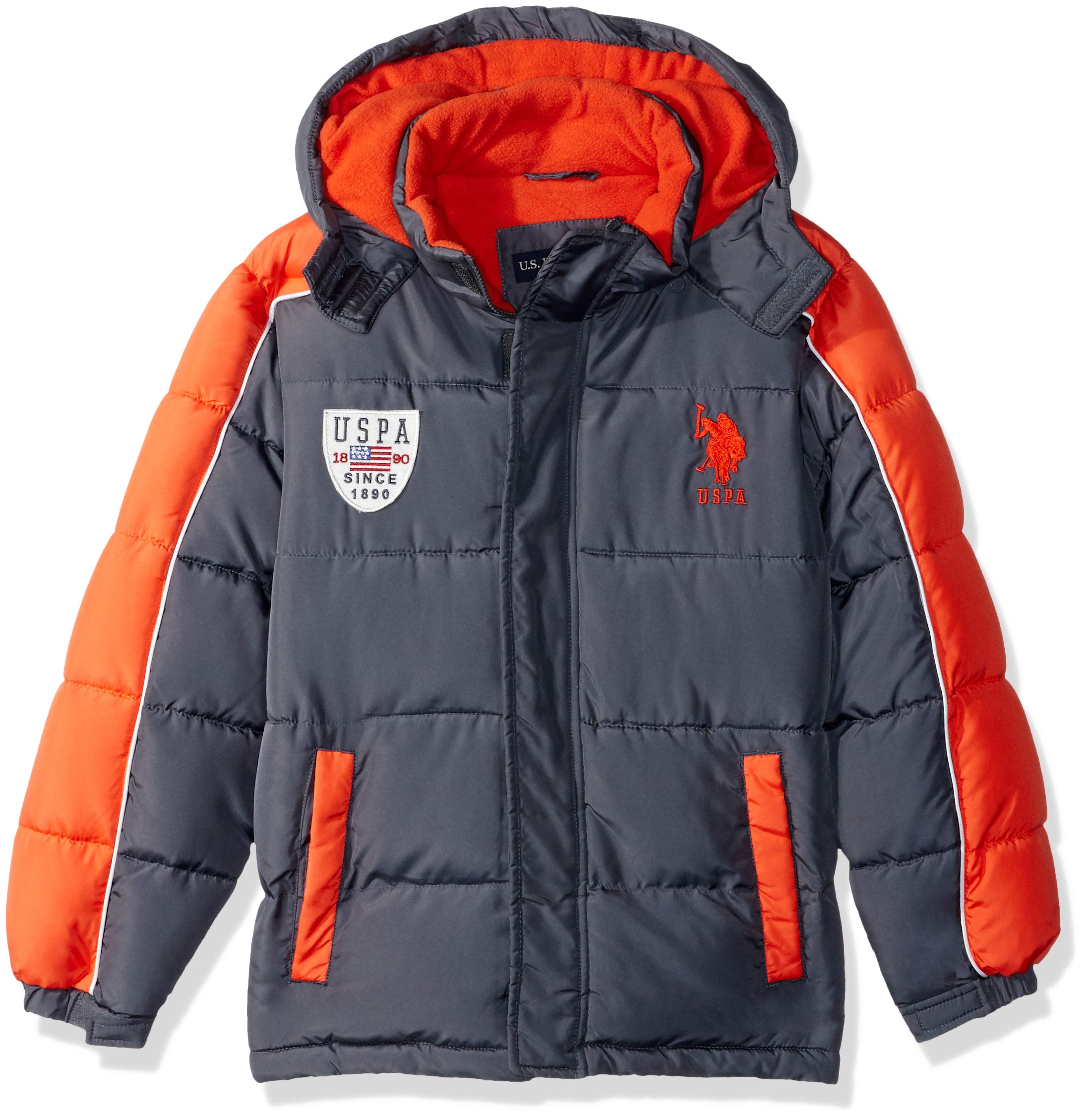 U.S. Polo Assn. Boys' Fleece Hooded Bubble Vest Jacket for Outdoor Play