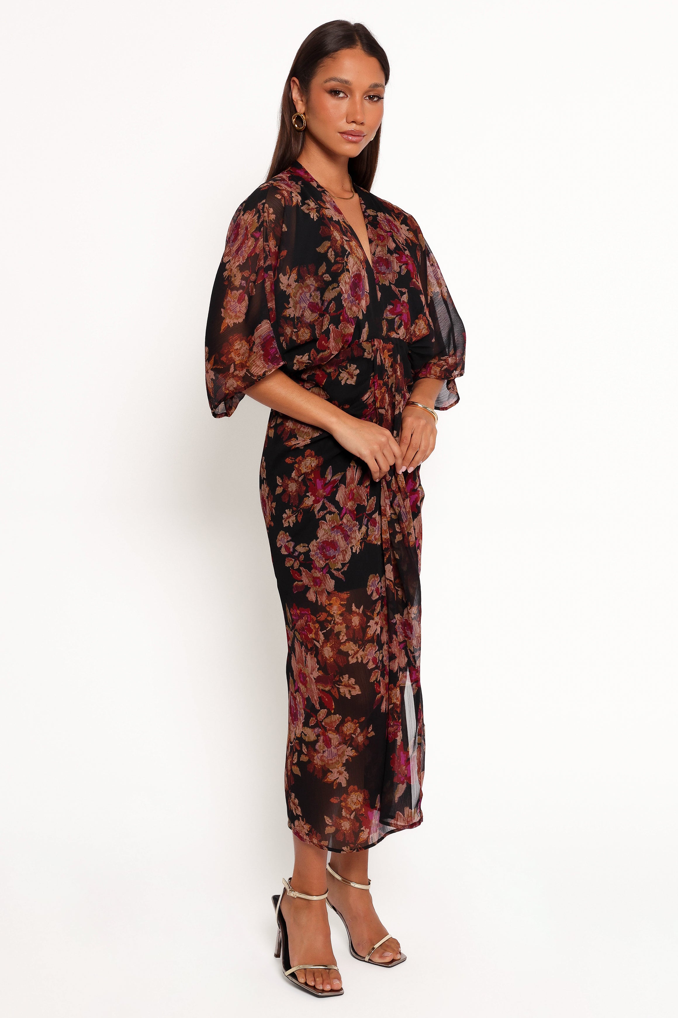Audrina Women's Maxi Dress - Deep Night Floral Print Long Summer Dress for Beach, Vacation & Evening Wear