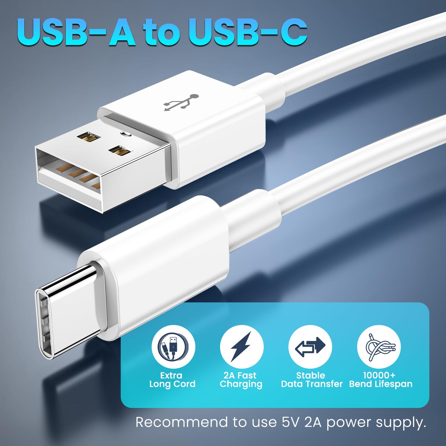 OXZEEWEE 5M USB C Power Extension Cable - USB A to USB C Fast Charging & Data Sync Cord for Home Security Cameras, Smartphones, Tablets - Durable White Cable for Home & Office Use