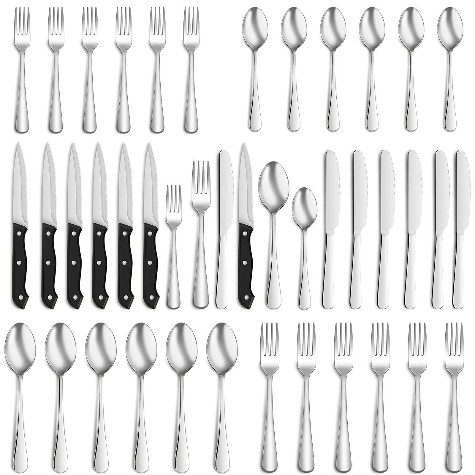 36-Piece Stainless Steel Silverware Set for 6 - Food Grade 18/10 Flatware with Steak Knives, Spoons & Forks - Mirror Polish, Dishwasher Safe - Perfect for Home, Restaurant, Hotel & Dinner Parties