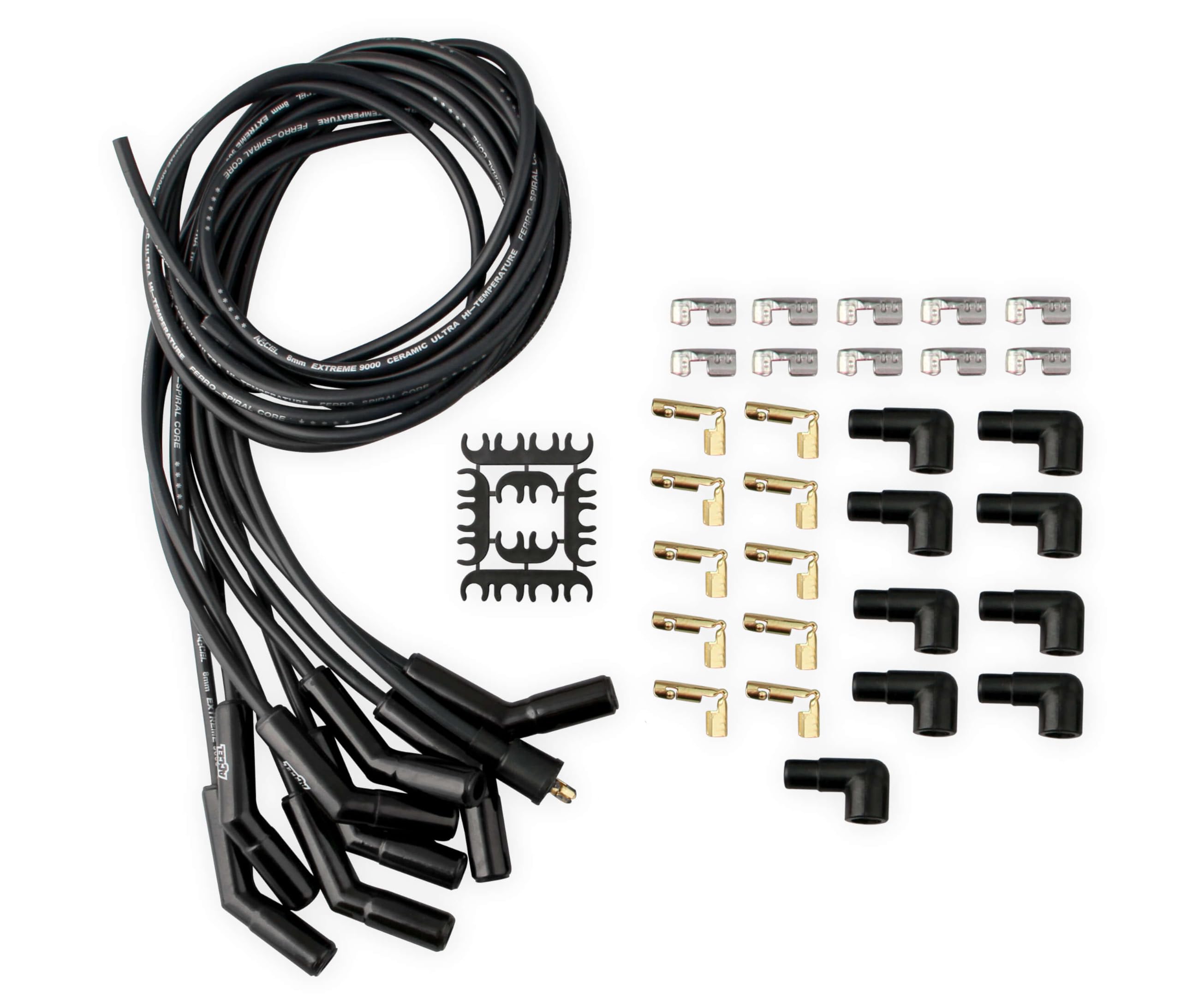 ACCEL 9002CK Extreme 9000 Universal Spark Plug Wire Set - 135 Degree Black Ceramic Boots for High Performance Engines | Perfect for Racing, Off-Road & Classic Car Upgrades