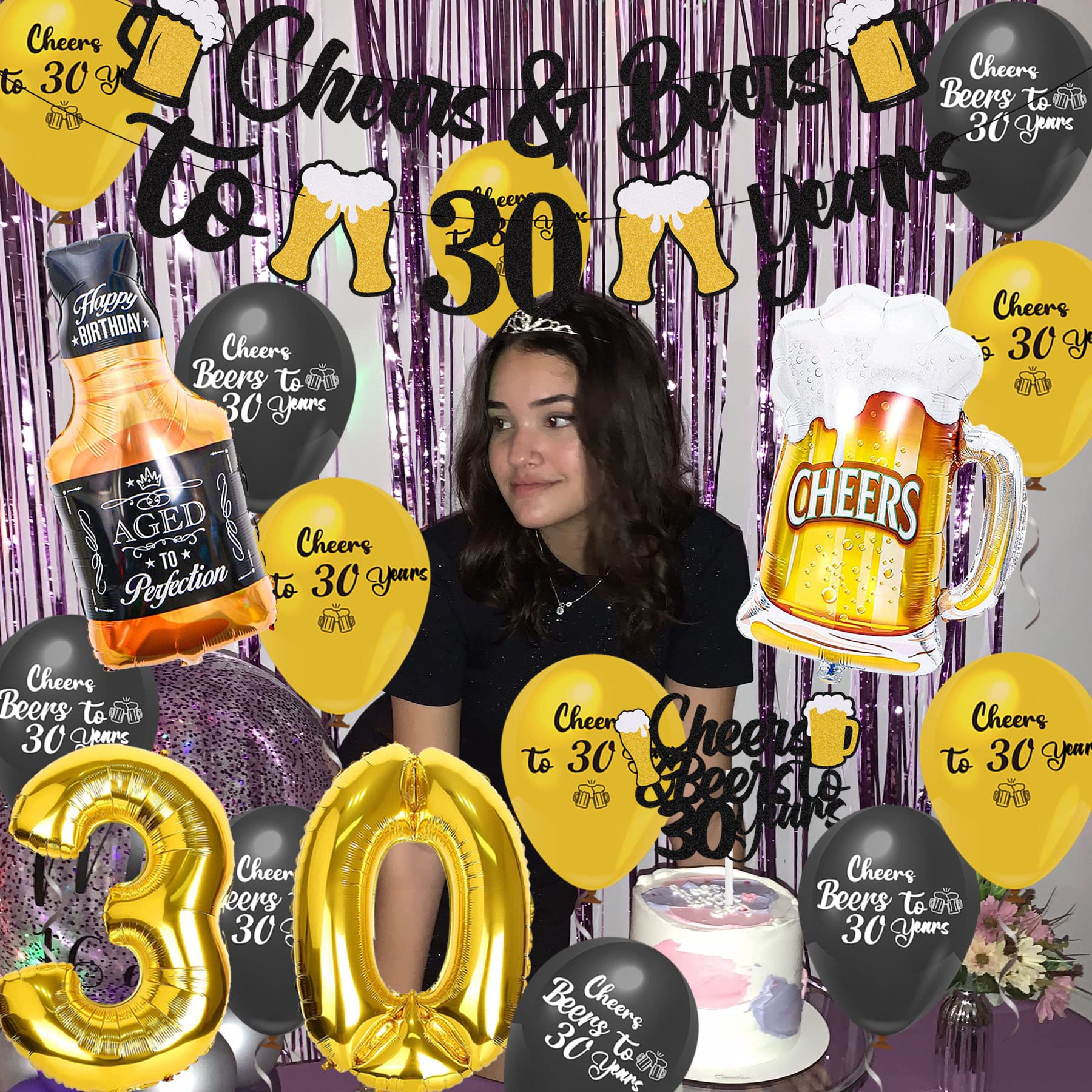 30th Birthday Decorations Set - 17Pcs Gold Balloons, Cake Topper & Banner for 30 Years Old Party Supplies | Perfect for Milestone Celebrations, Adult Birthday Parties & Anniversary Decor