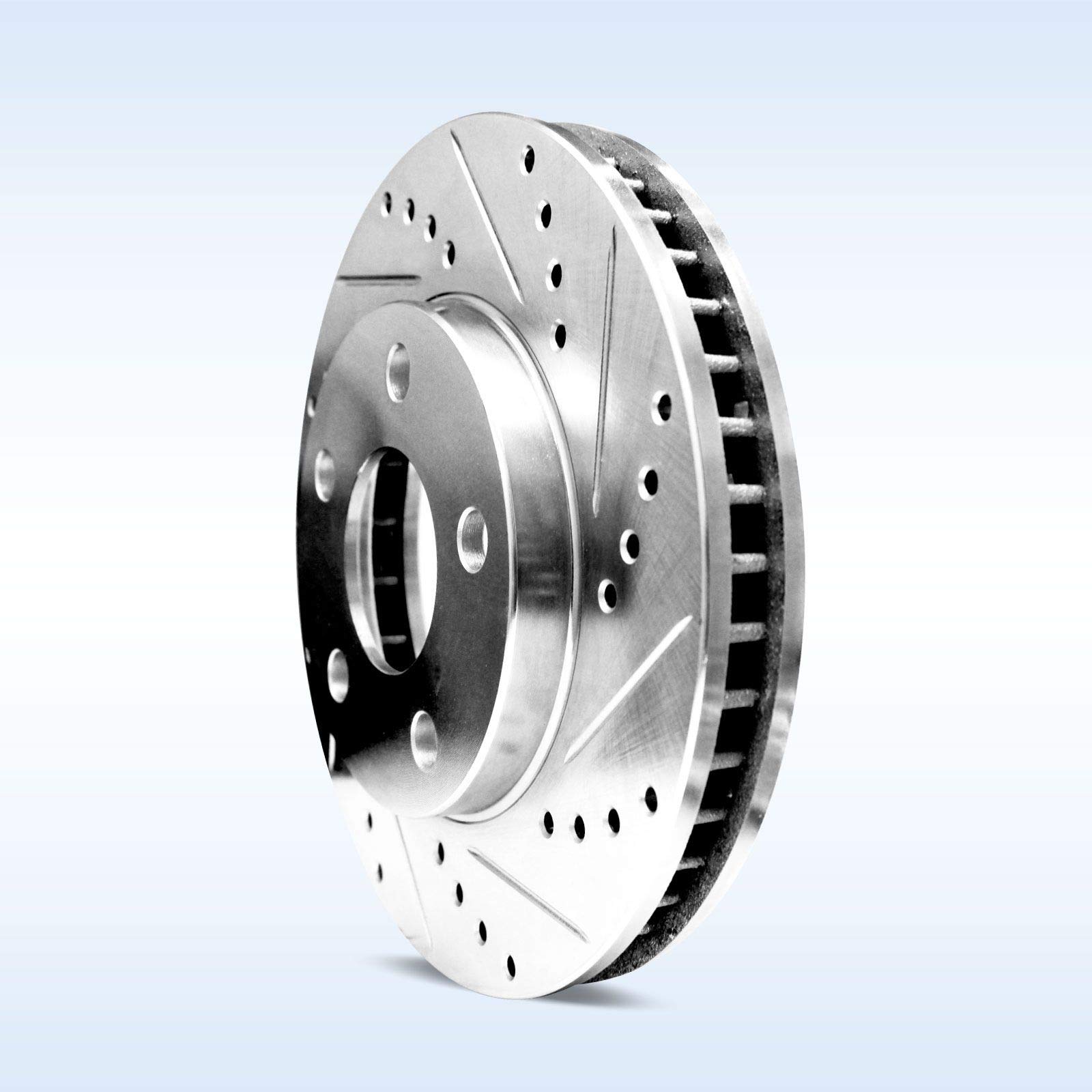 2001-2002 GMC Sierra 2500 HD Front & Rear PowerSport Slotted Brake Rotors - High Performance Drilled Brake Discs for Off-Roading, Towing & Heavy-Duty Trucks