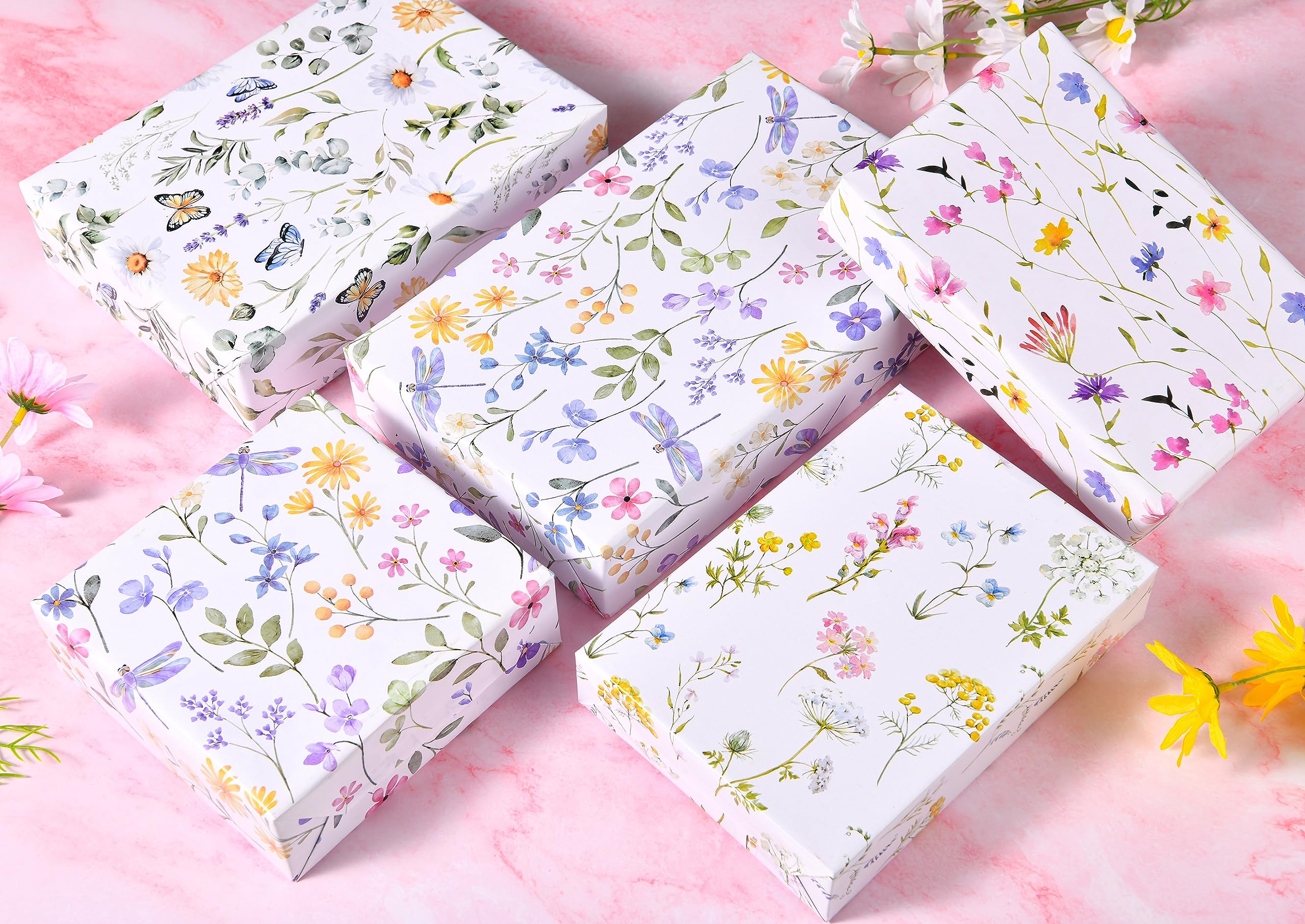 Titiweet Floral Wrapping Paper - 8 Sheets Wildflower Gift Wrap for Birthdays, Weddings, Mother's Day & Baby Showers (20x28 Inches) | Elegant Present Wrapping for Women, Party Decor & Special Occasions