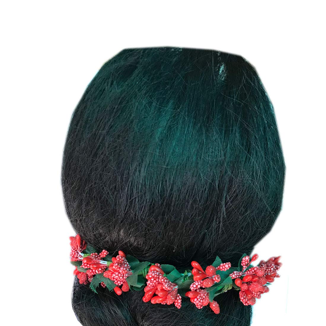 Arooman Set of 2 Red Floral Hair Gajra - Traditional Indian Hair Accessories for Women & Girls - Perfect for Weddings, Parties & Festivals