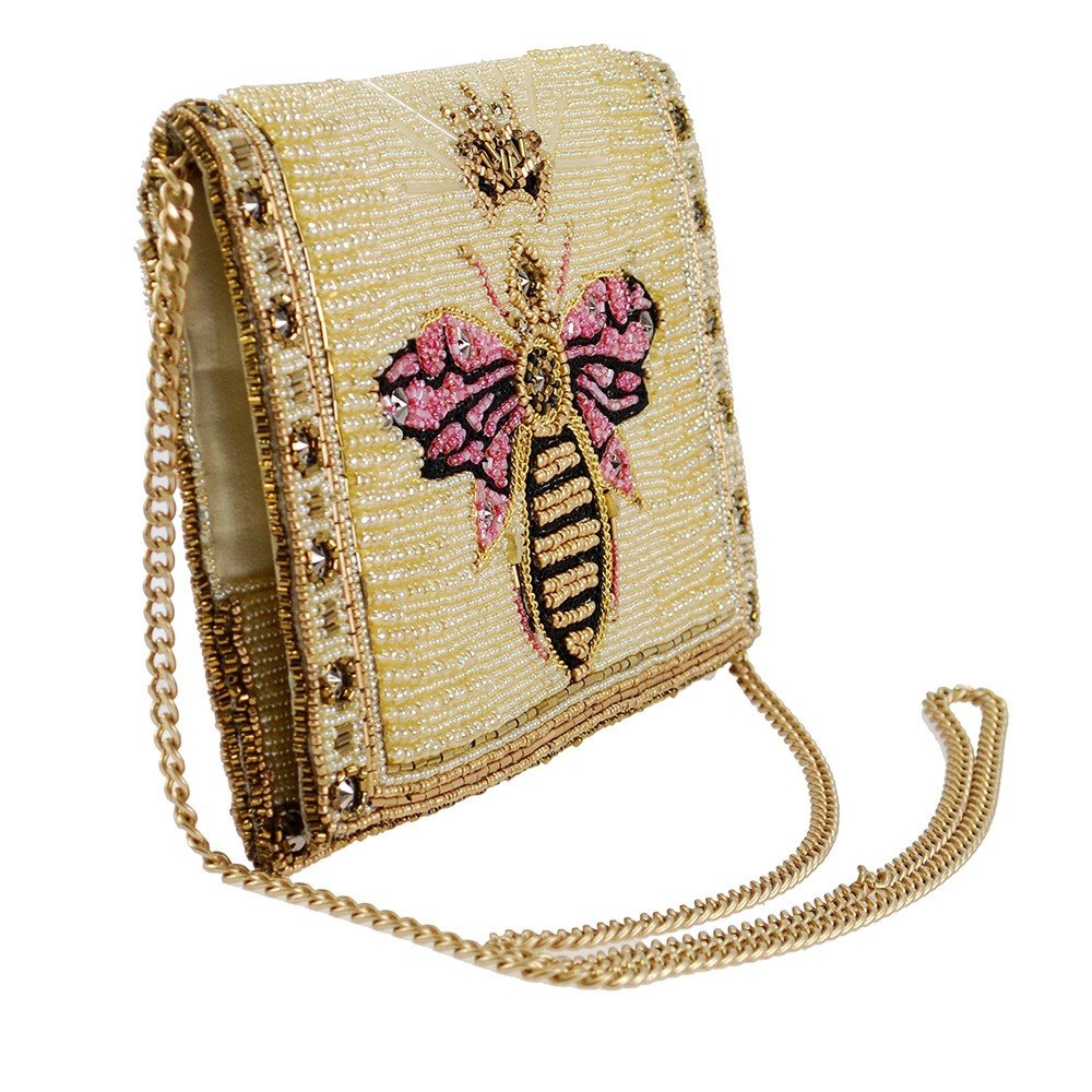 Mary Frances Buzzed Crossbody Clutch Handbag for Women - Elegant Cream Leather Purse with Adjustable Strap, Perfect for Parties, Weddings & Evening Events