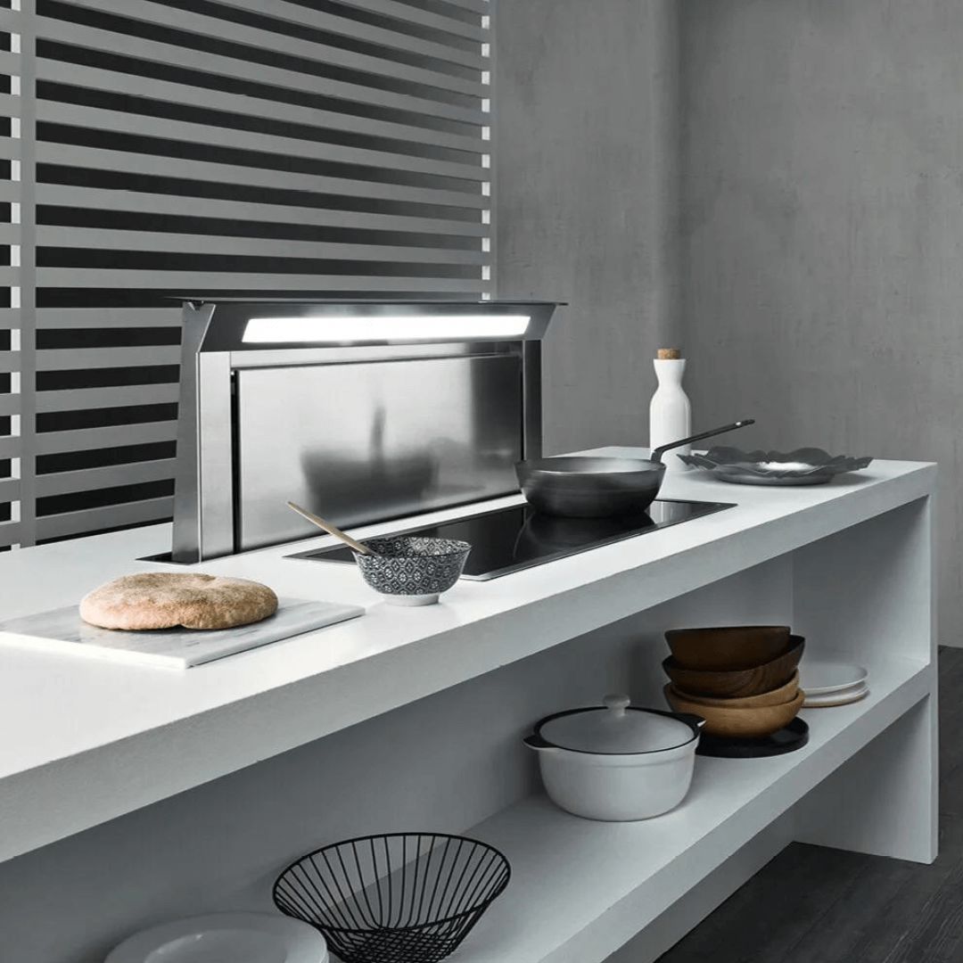 Falmec 36 Inch Stainless Steel Professional Down Draft Range Hood - Powerful 600 CFM Ventilation System for Kitchen Islands (Model FDDOW36T6SS) | Ideal for Modern Open-Concept Kitchens & Smoke-Free Cooking