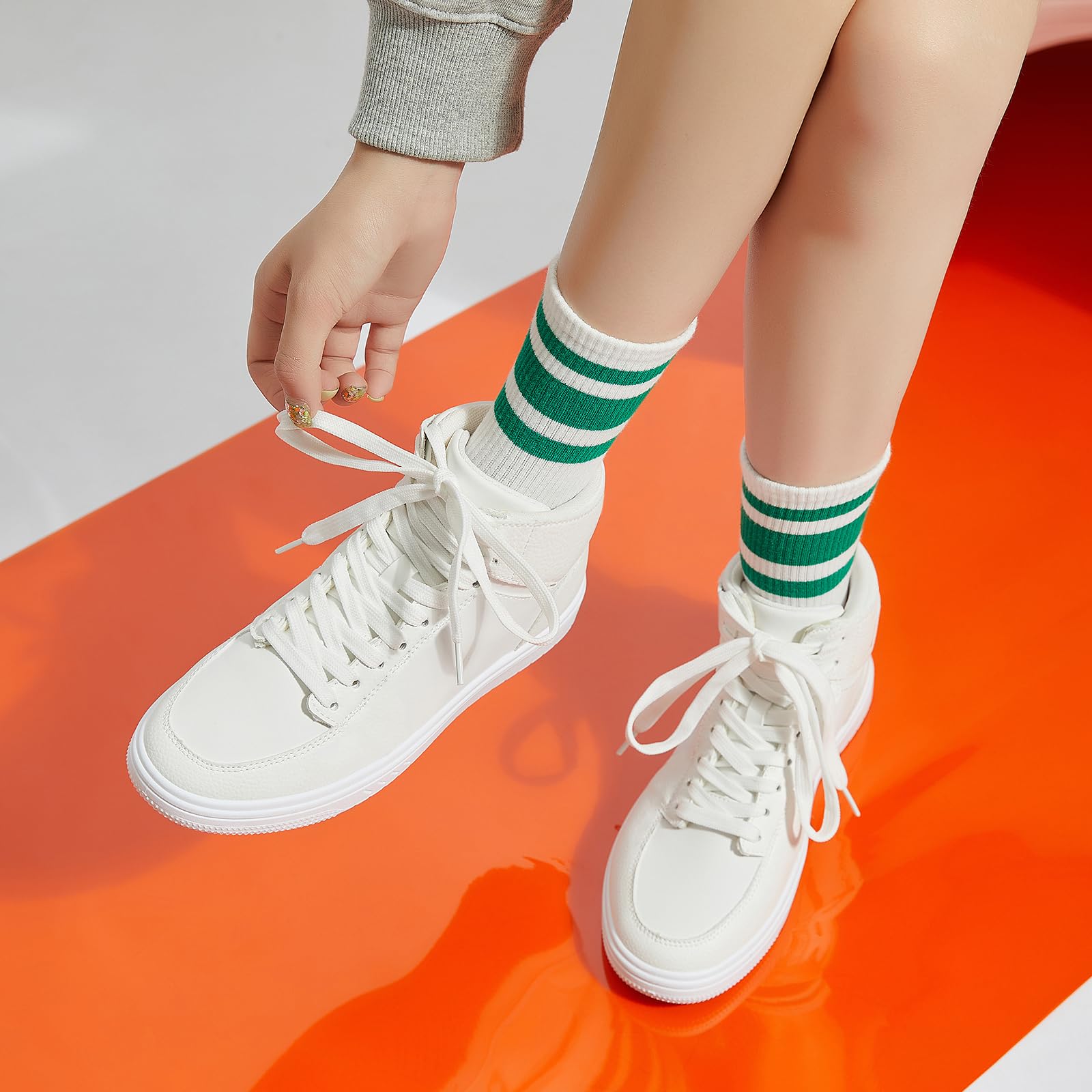 XRH Women's High Top Sneakers - PU Leather Running Shoes for Women, Non-Slip Walking & Athletic Tennis Shoes, Comfortable Ankle Boots for Casual Wear, Gym & Outdoor Activities