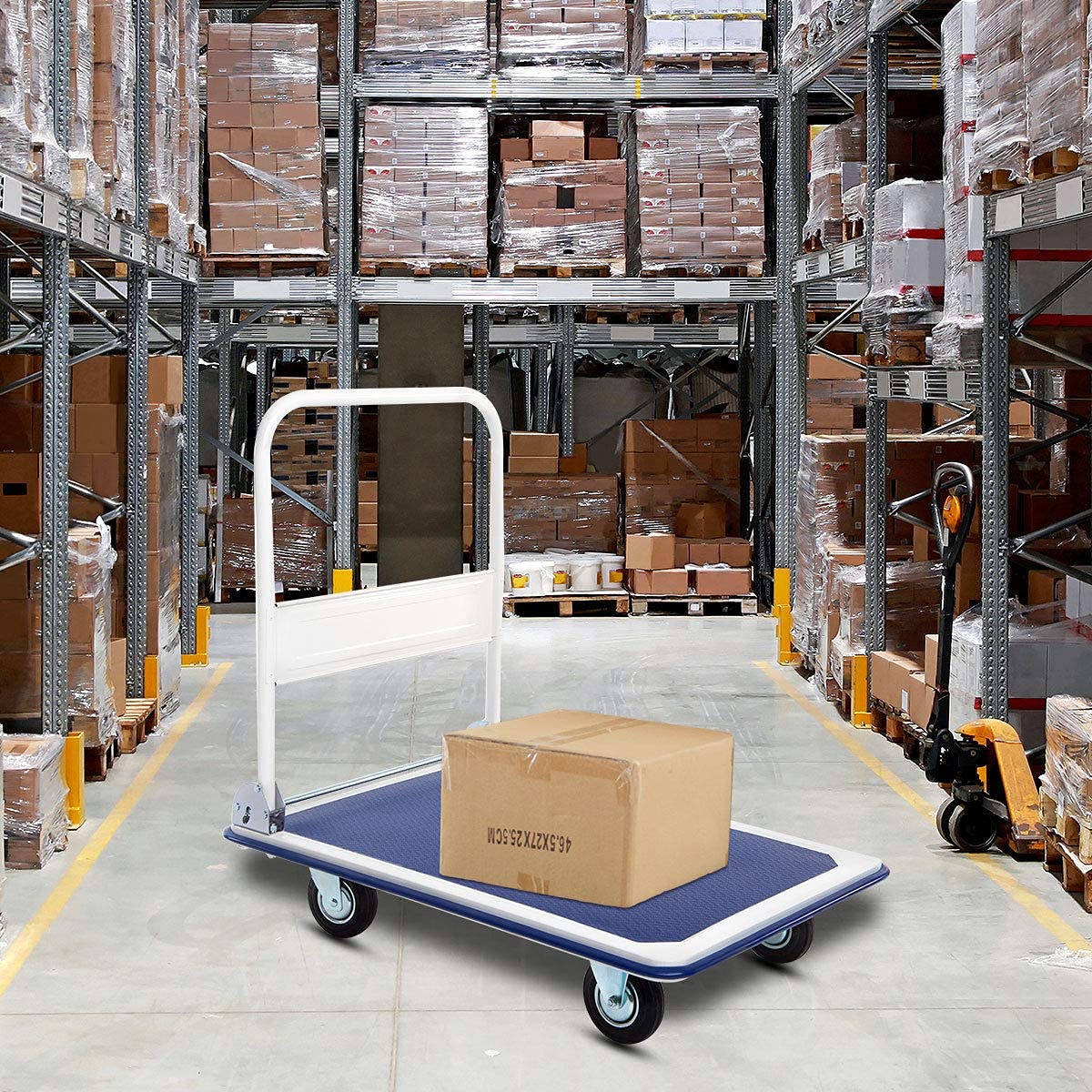 Zimbala Heavy Duty Folding Push Cart Dolly - 660lbs Capacity Rolling Hand Truck with 360° Swivel Wheels, Foldable Moving Platform for Warehouse, Home & Office Use | Ideal for Luggage Transport, Moving Boxes & Storage Organization