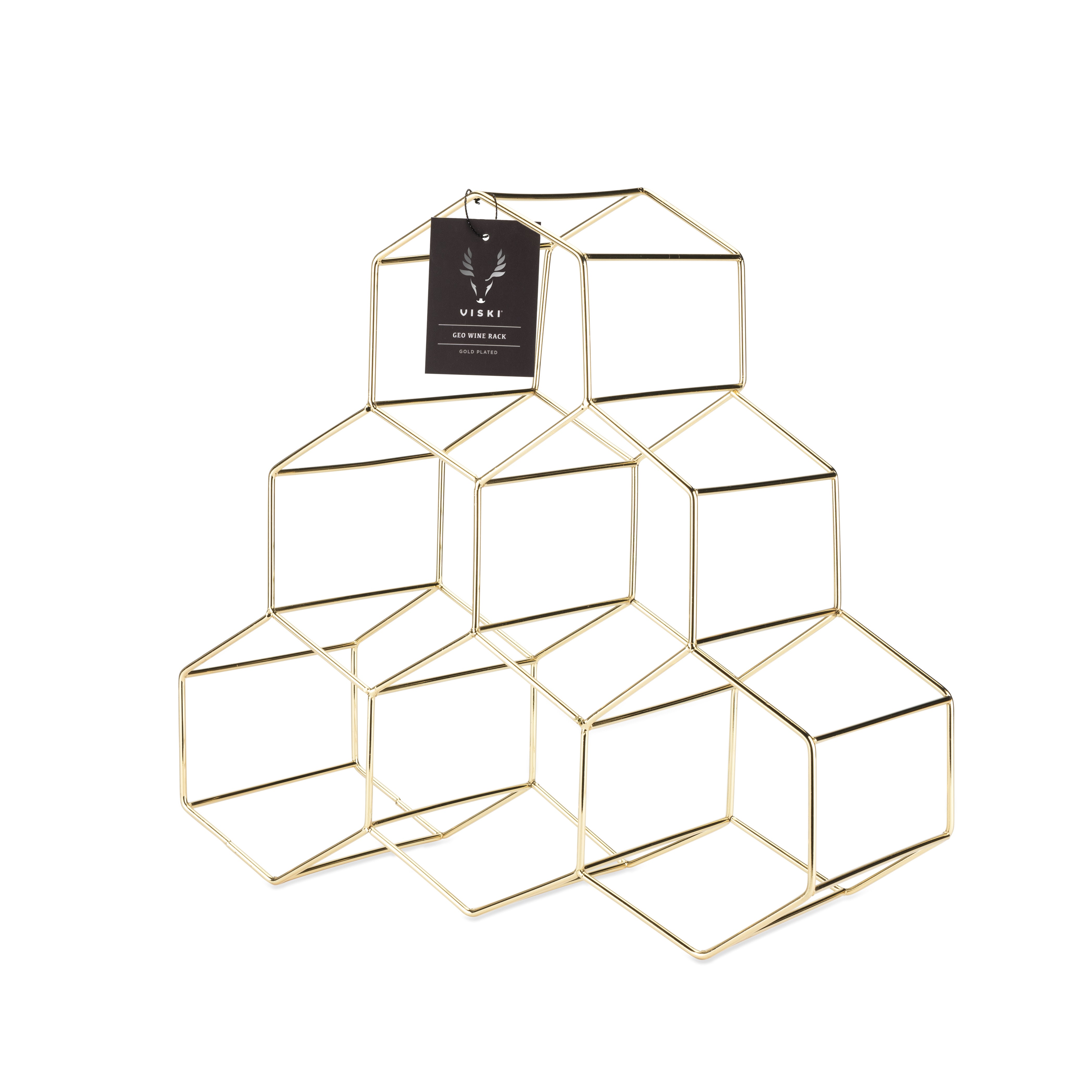 Stylish Gold Geo Countertop Wine Rack - Modern Decorative Holder for 6 Bottles - Perfect for Kitchen, Dining Room, Bar & Home Decor