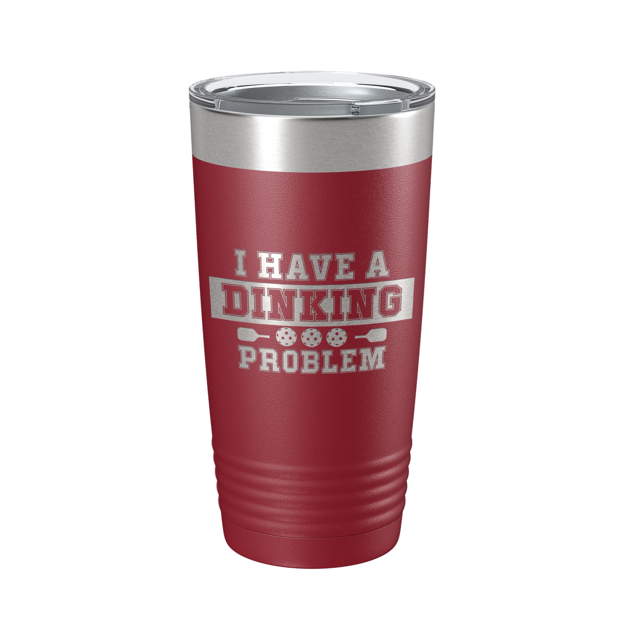 Funny Pickleball Travel Mug - 20 oz Insulated Coffee Cup with Laser Engraved 'I Have A Drinking Problem' Design, Perfect Gift for Pickleball Players - Great for Travel, Work & Sports Games (Maroon)