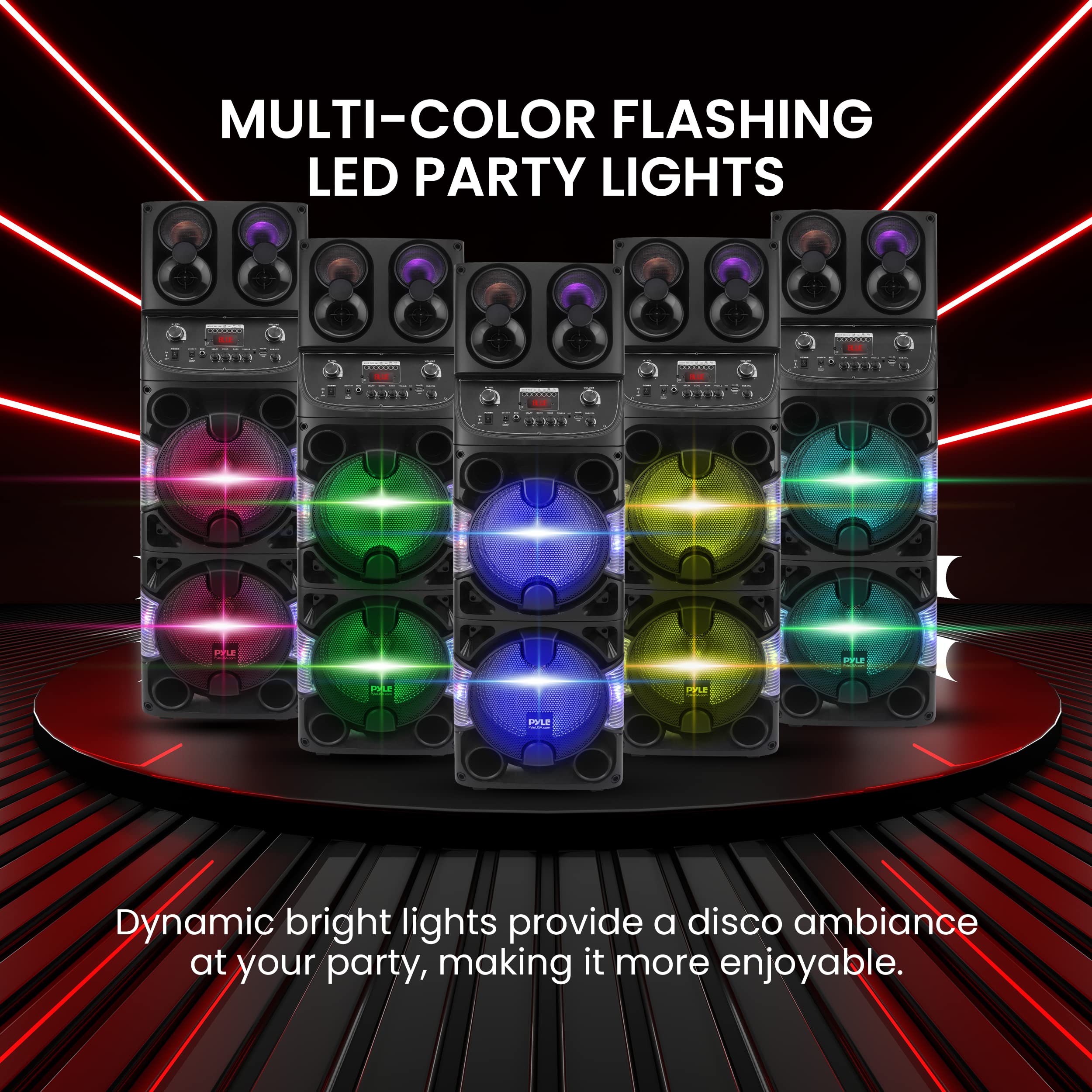 Pyle 600W Portable Bluetooth PA Speaker - Dual 10” Rechargeable Indoor/Outdoor Karaoke System with Wireless Mic - LED Display, FM/AUX/MP3/USB/SD, 1/4