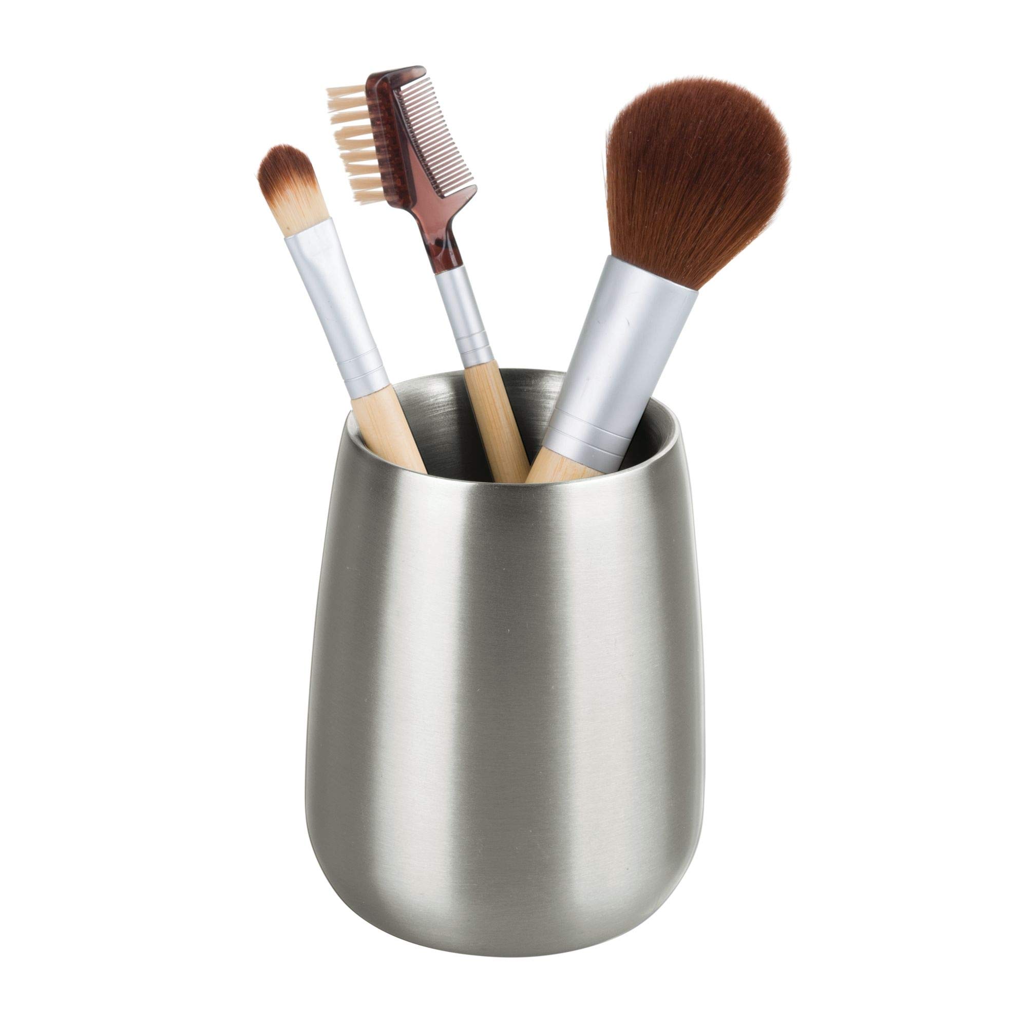 iDesign Nogu Metal Tumbler Cup - Brushed Stainless Steel Organizer for Makeup Brushes, Toothbrushes, Pens & Glasses | Bathroom Vanity, College Dorm, Office Desk (3.25