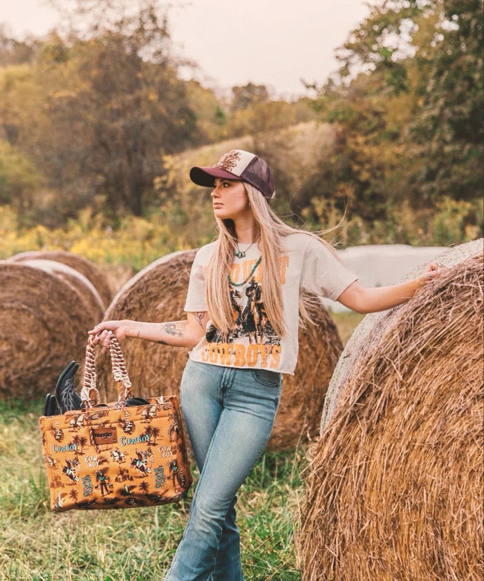 Wrangler Cowboy Print Tote Bag - Stylish Western Design for Women & Men - Perfect for Shopping, Travel & Outdoor Adventures