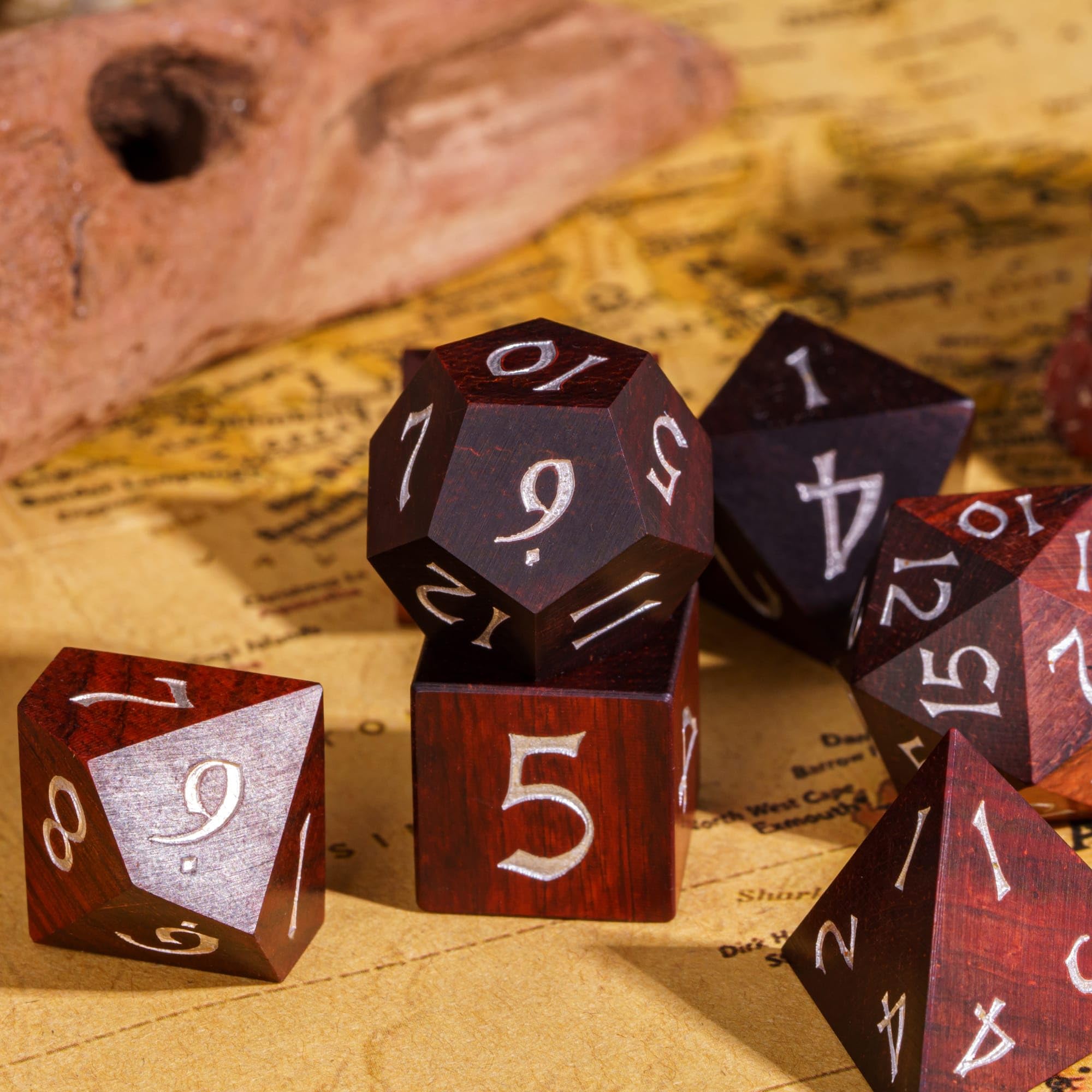 Premium Red Sandalwood D&D Dice Set - Natural Wooden Polyhedral RPG Dice with Elegant Metal Storage Tin for Dungeons & Dragons, Pathfinder, MTG | Perfect for Tabletop Gaming, Fantasy RPG Nights & Collector's Display