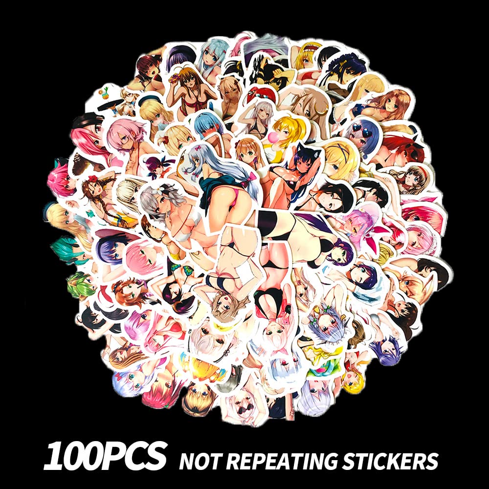 100Pcs Anime Waifu Stickers - Sexy Hentai Bikini Swimsuit Vinyl Decals for Adults | Waterproof Laptop, Hydro Flask, Water Bottle, Skateboard, Phone Case, iPad & Car Decor | Perfect for Anime Fans, Cosplay Events & Kawaii Aesthetic