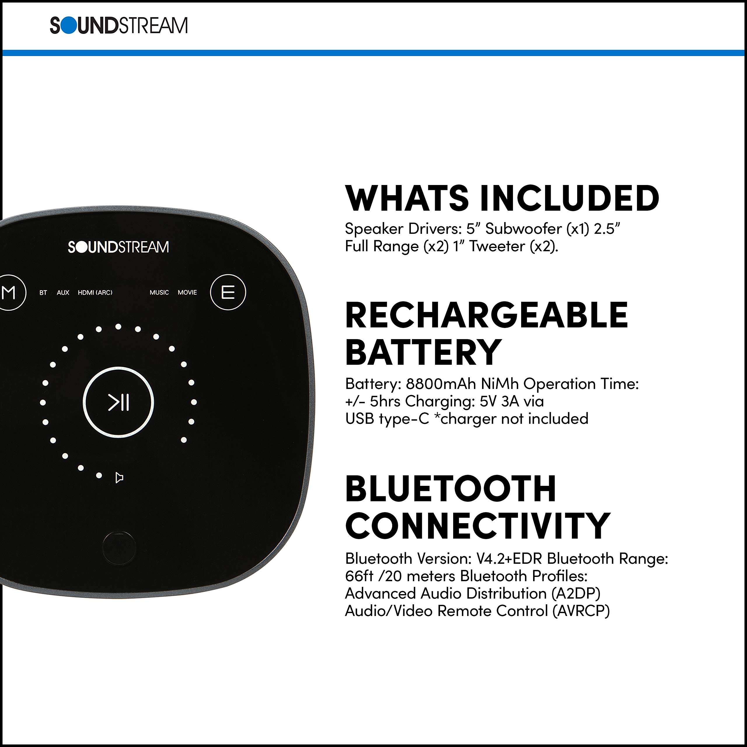 Soundstream Sound Tower Portable Bluetooth Speaker - Medium Size Wireless Speaker with Powerful Bass, Long Battery Life & Waterproof Design for Outdoor, Travel, Parties & Home Use