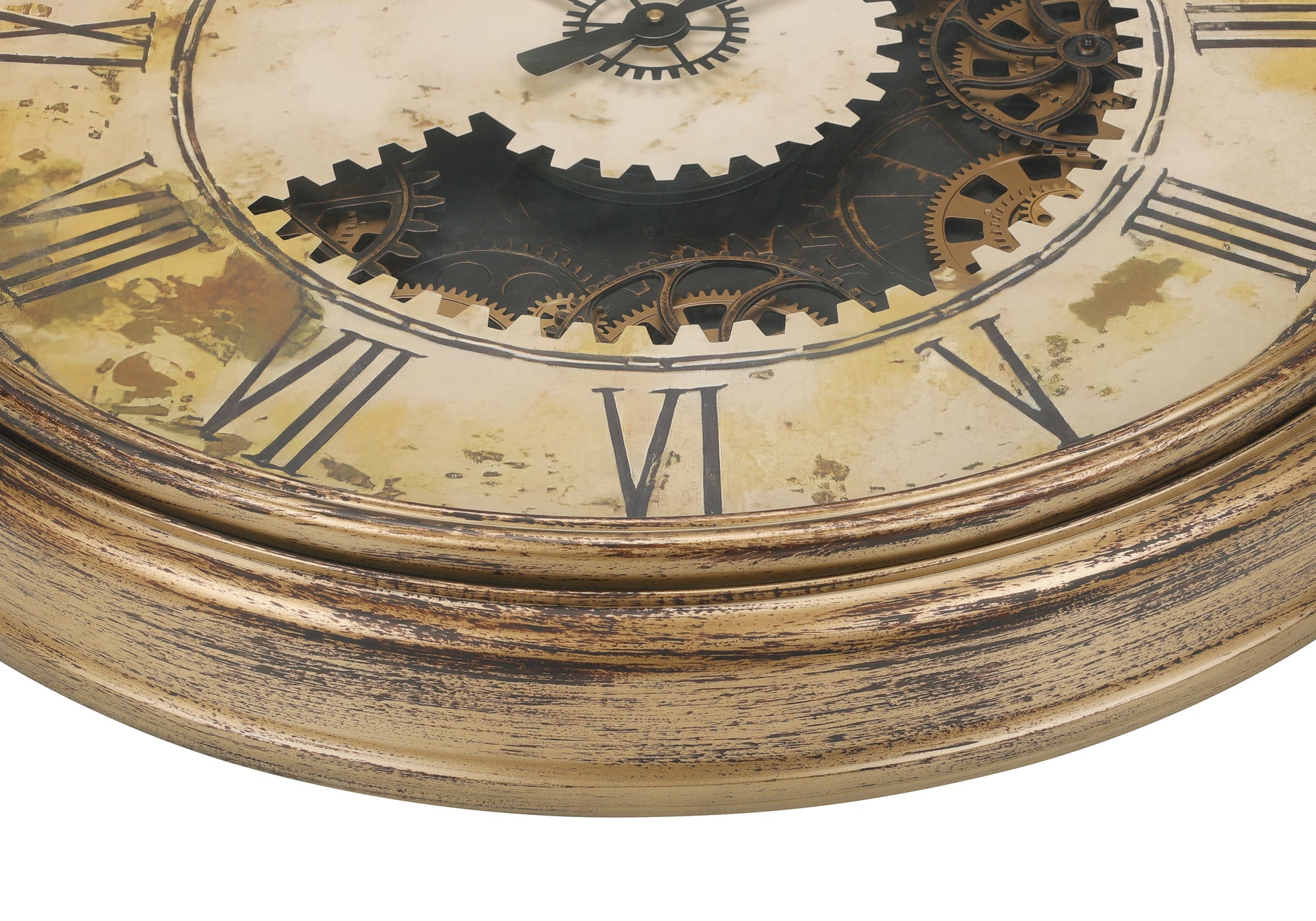 30 Inch Antique Gold Wall Clock with Gear Mechanism - Large Oversized Transitional Design for Living Room, Bedroom & Office Decor