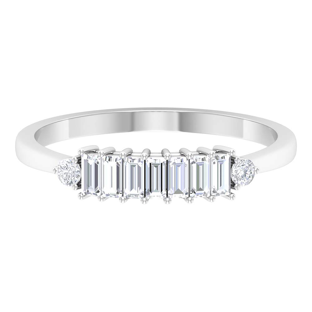 1/4 CT Cubic Zirconia Stackable Ring - 10K Solid Gold Baguette & Round Cut CZ Wedding Band - Elegant Layering Ring for Stacking, Anniversary Gift, Bridal Jewelry, Everyday Wear
