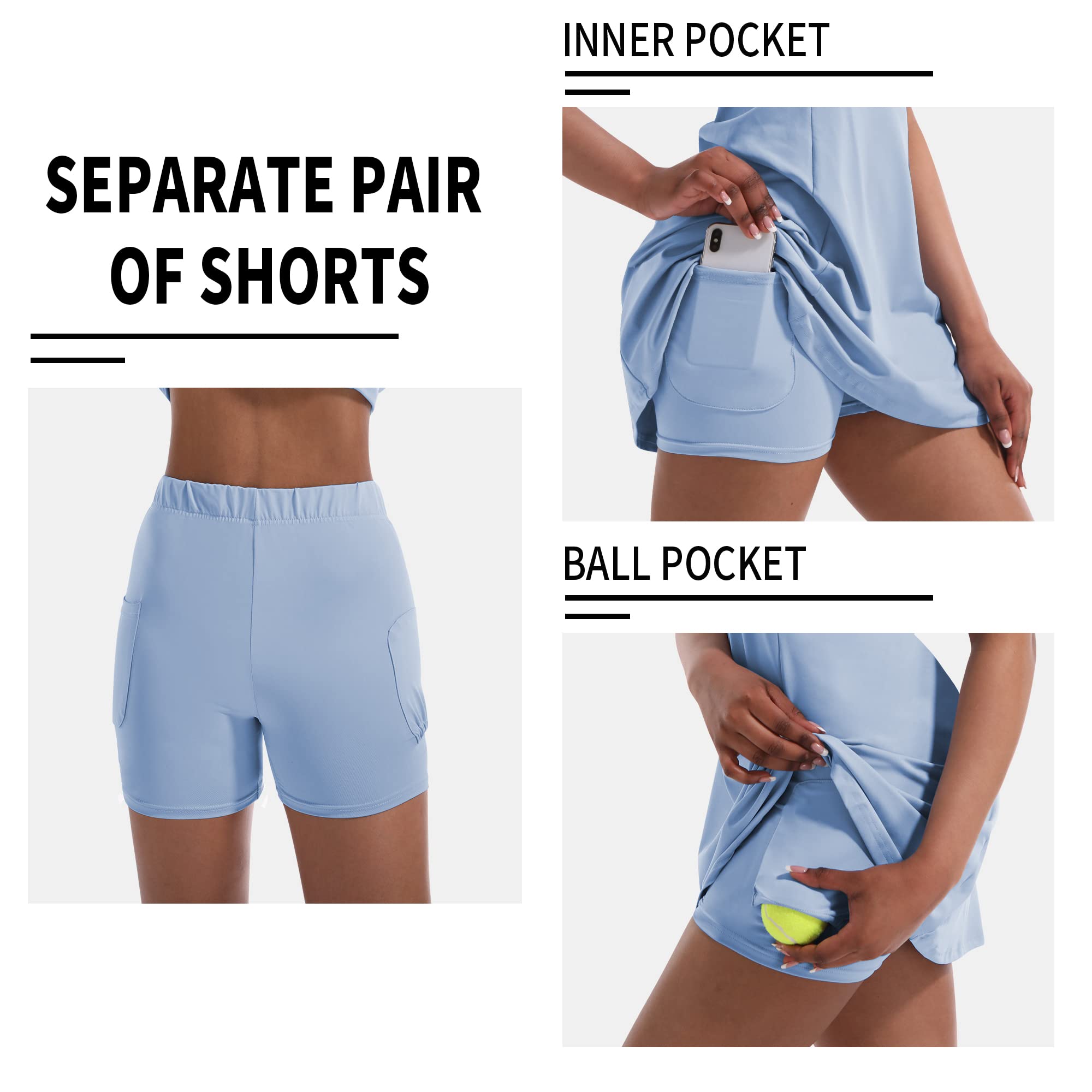 Women's Tennis Dress with Built-in Shorts & Pockets - Sleeveless Athletic Golf Dress for Workout, Running & Court Sports | Breathable & Comfortable Activewear for Tennis, Golf & Gym Training