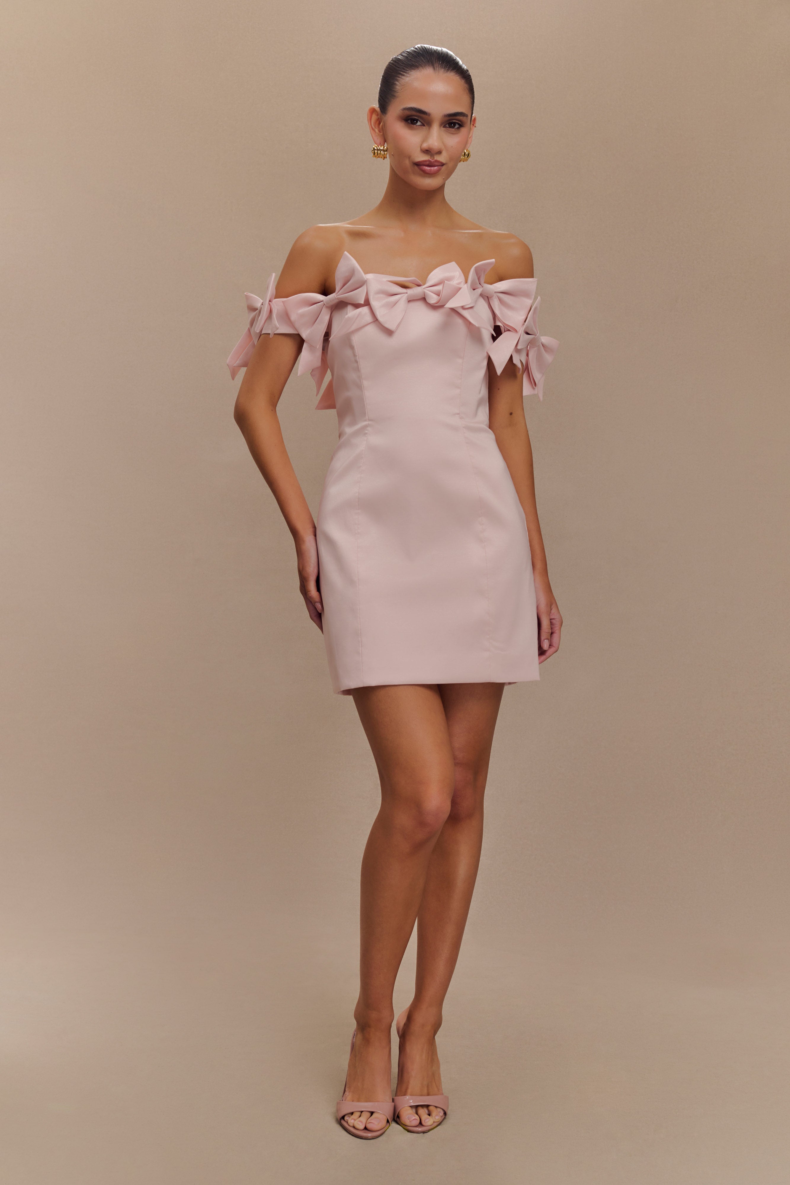 Elegant Rose Strapless Bow Mini Dress in Powder Pink - Perfect for Weddings, Parties & Date Nights